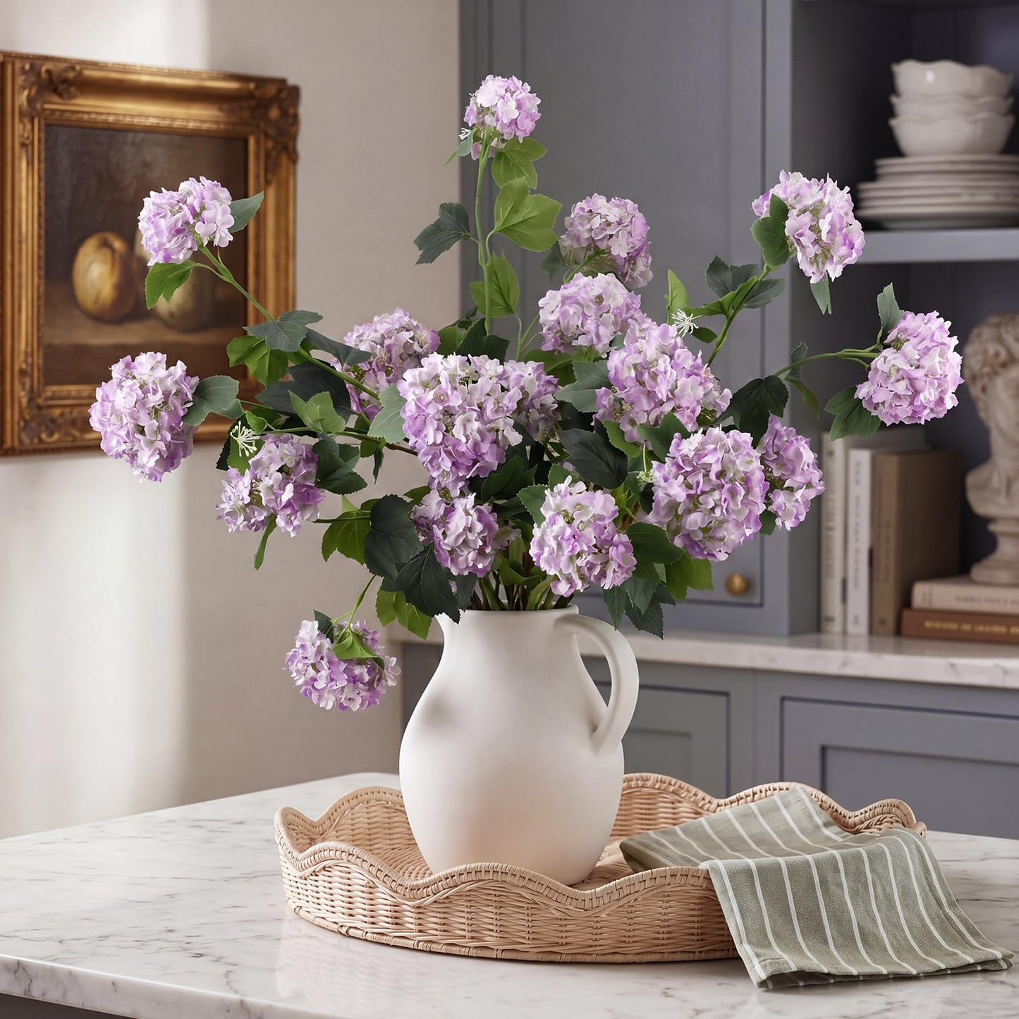 4 Pcs 33" Tall Artificial Snowball Hydrangea Flowers, Silk Hydrangeas with 20 Heads Long Stem for Tall Vase Decor, Wedding Table Centerpiece, Outdoor Living Room Arrangement(White Pink)