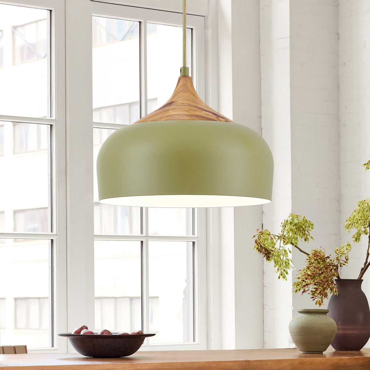 Modern Walnut Wooden Pendant Dome Light