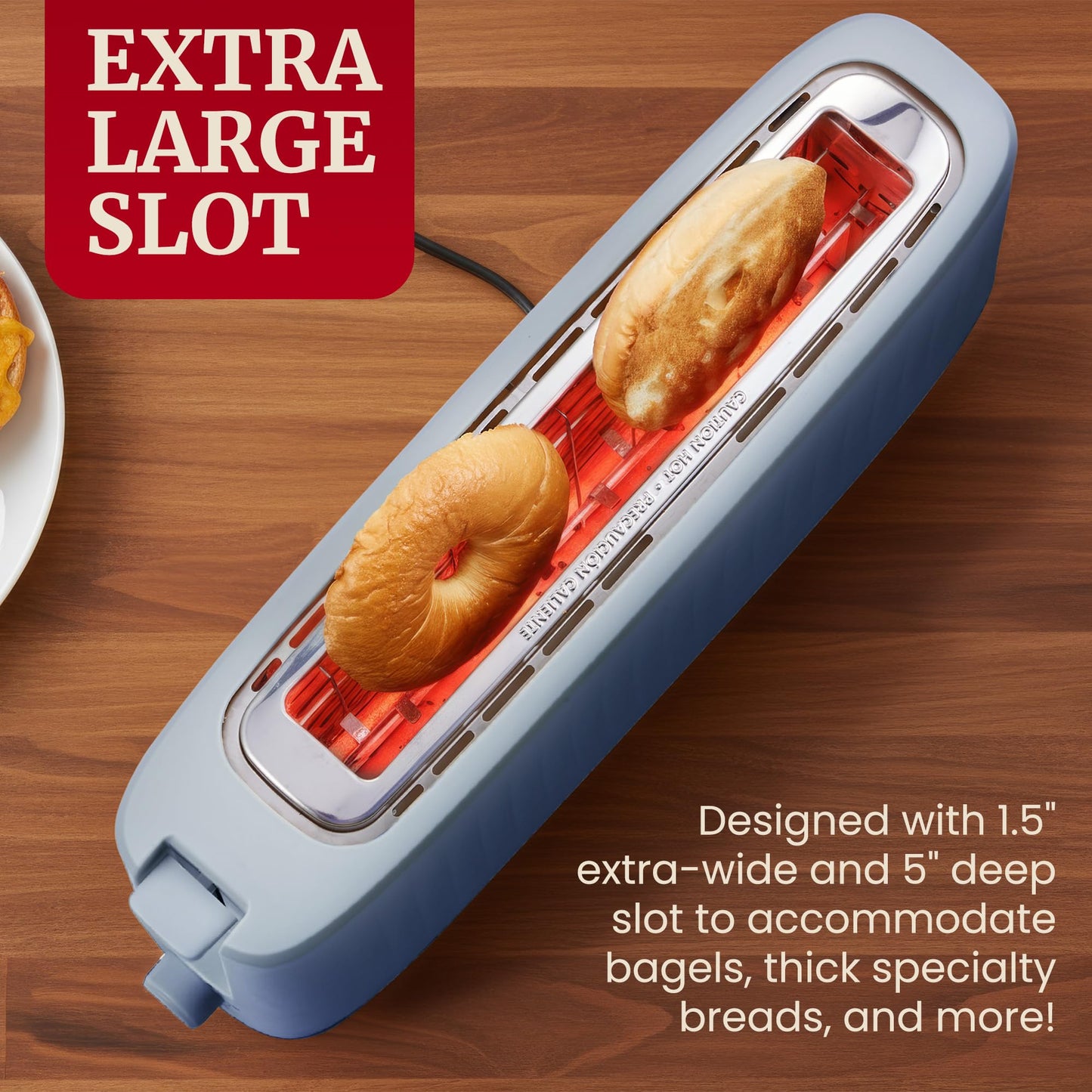Elite Gourmet ECT2517C SLIMTOAST™ 2-Slice Long Slot Toaster, Cool-Touch Body, 6 Browning Shades, Extra-Wide 1.5" Slot for Artisan Bread, Bagels, Waffles & English Muffins, Cremello
