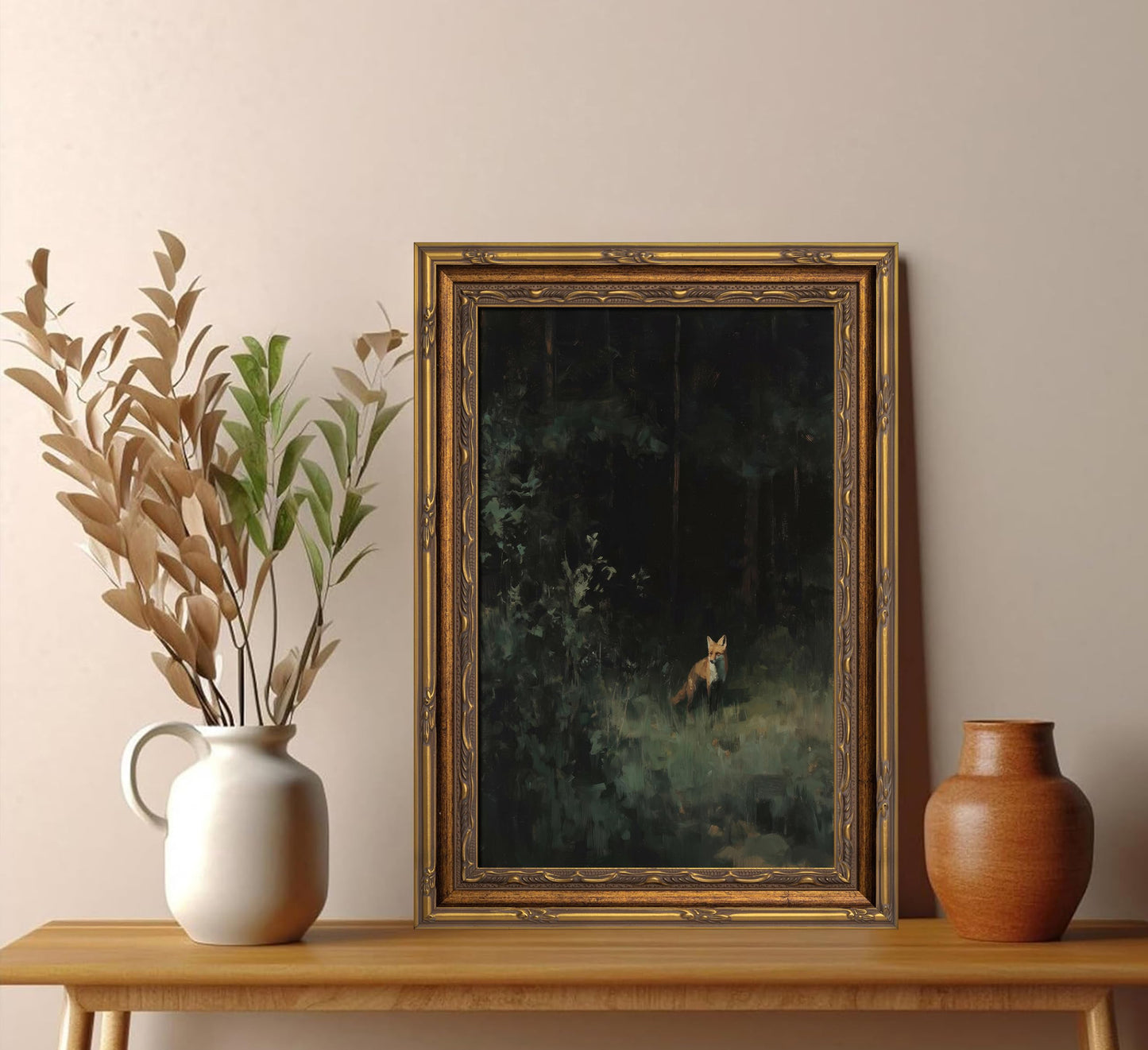 Vintage Gold Framed Moody Flower Canvas Wall Art