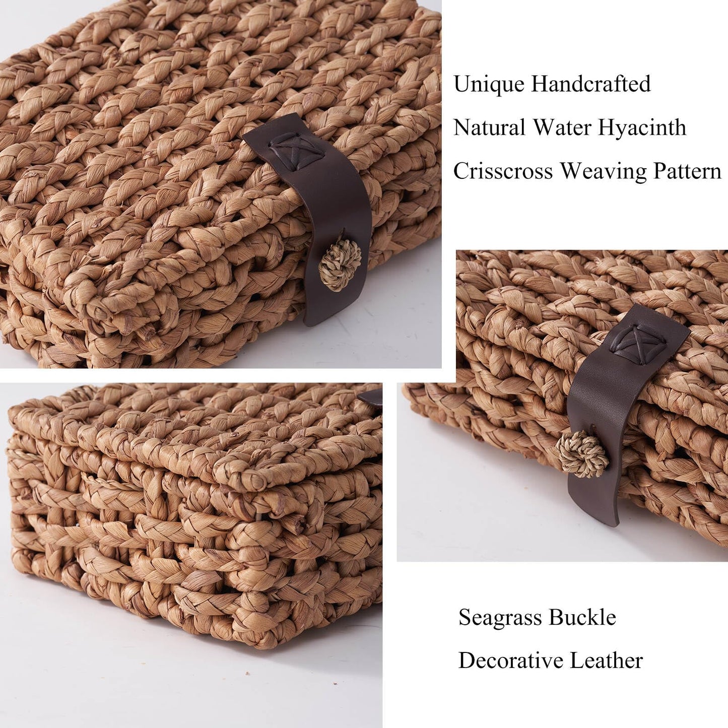Decorative Box with Lid, Wicker Storage Basket, Water Hyacinth Woven Decorative box for Shelf, Coffee Table, Console Table, Home Decor (Large)