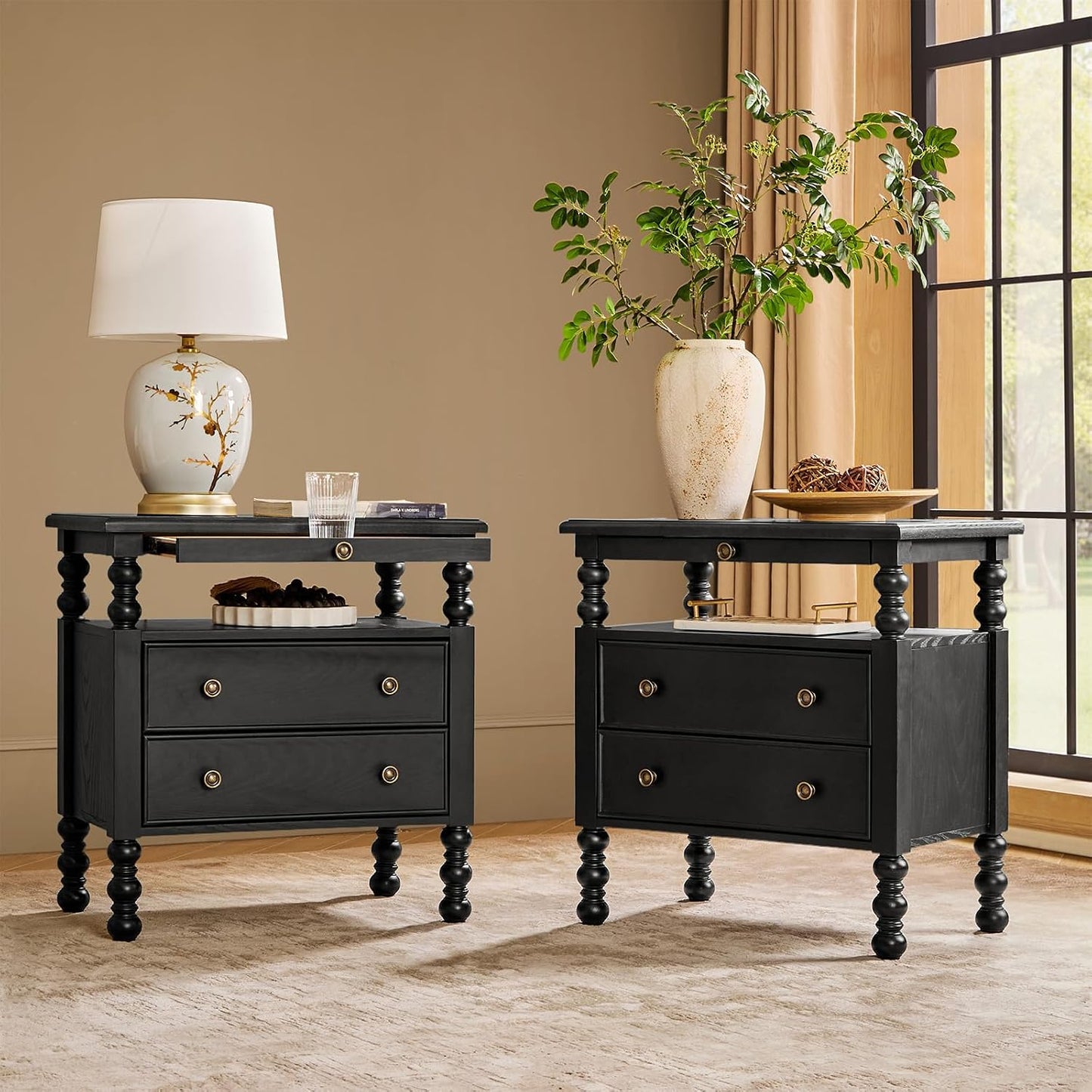 26" End Table with Charging Station and Transitional 2 Drawer Wood