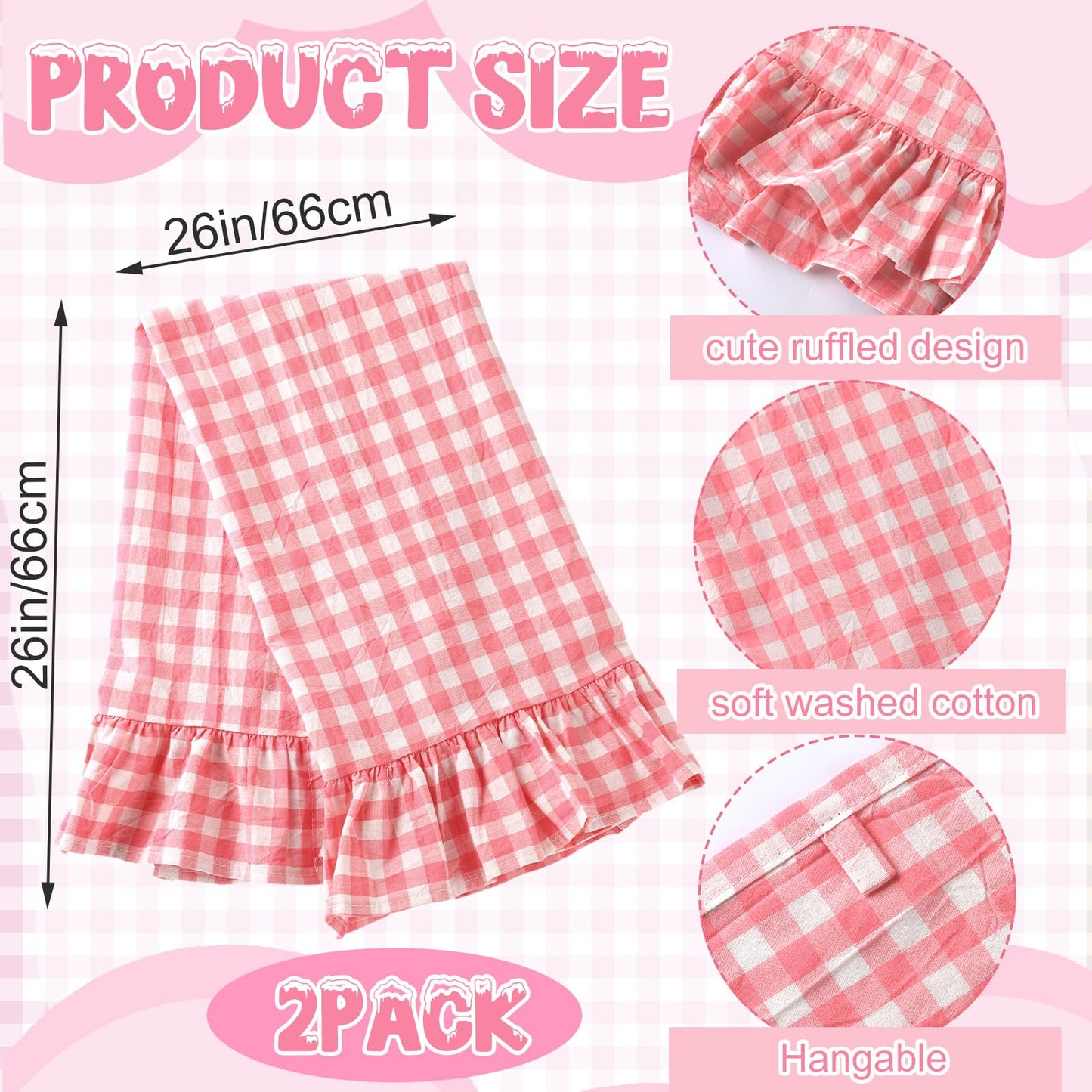 HunnmingRe Taupe Kitchen Towels Set of 2, 100% Cotton Ruffled Gingham Dish Towels 18"x28" Tea Cloths Classic Plaid Pattern for Farmhouse Charm, Drying Dishes, Entertaining Guests