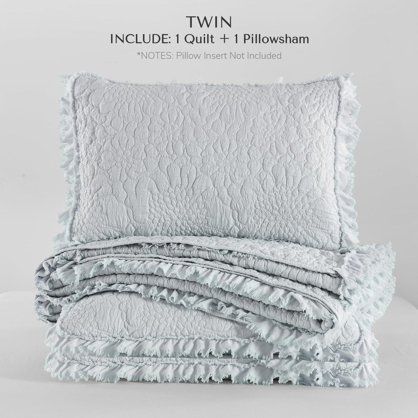Ruffled Quilt Stone-Washed Lightweight Crinkled Shabby Chic Bedding Set