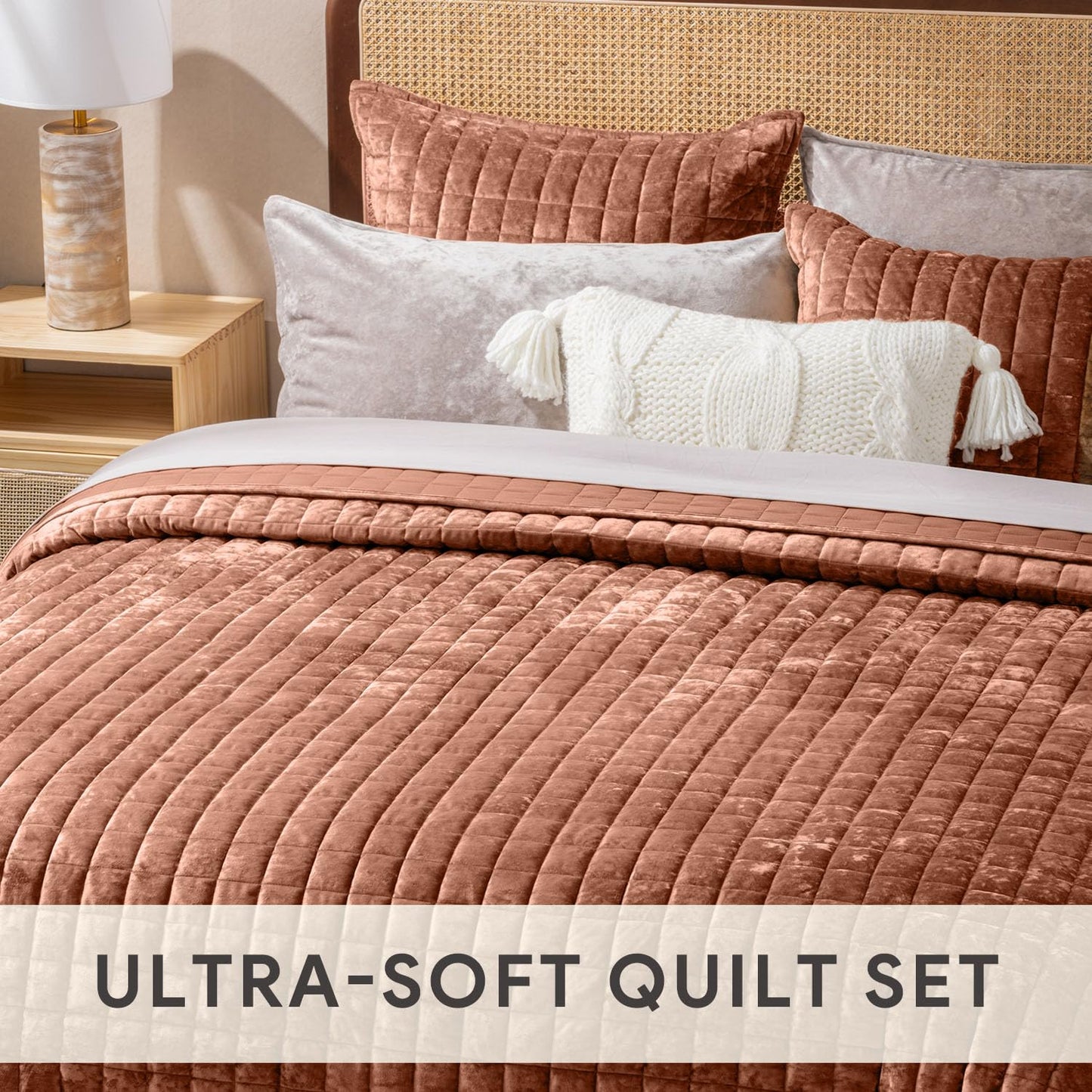 Box Stitch Velvet Quilt Set, King Size