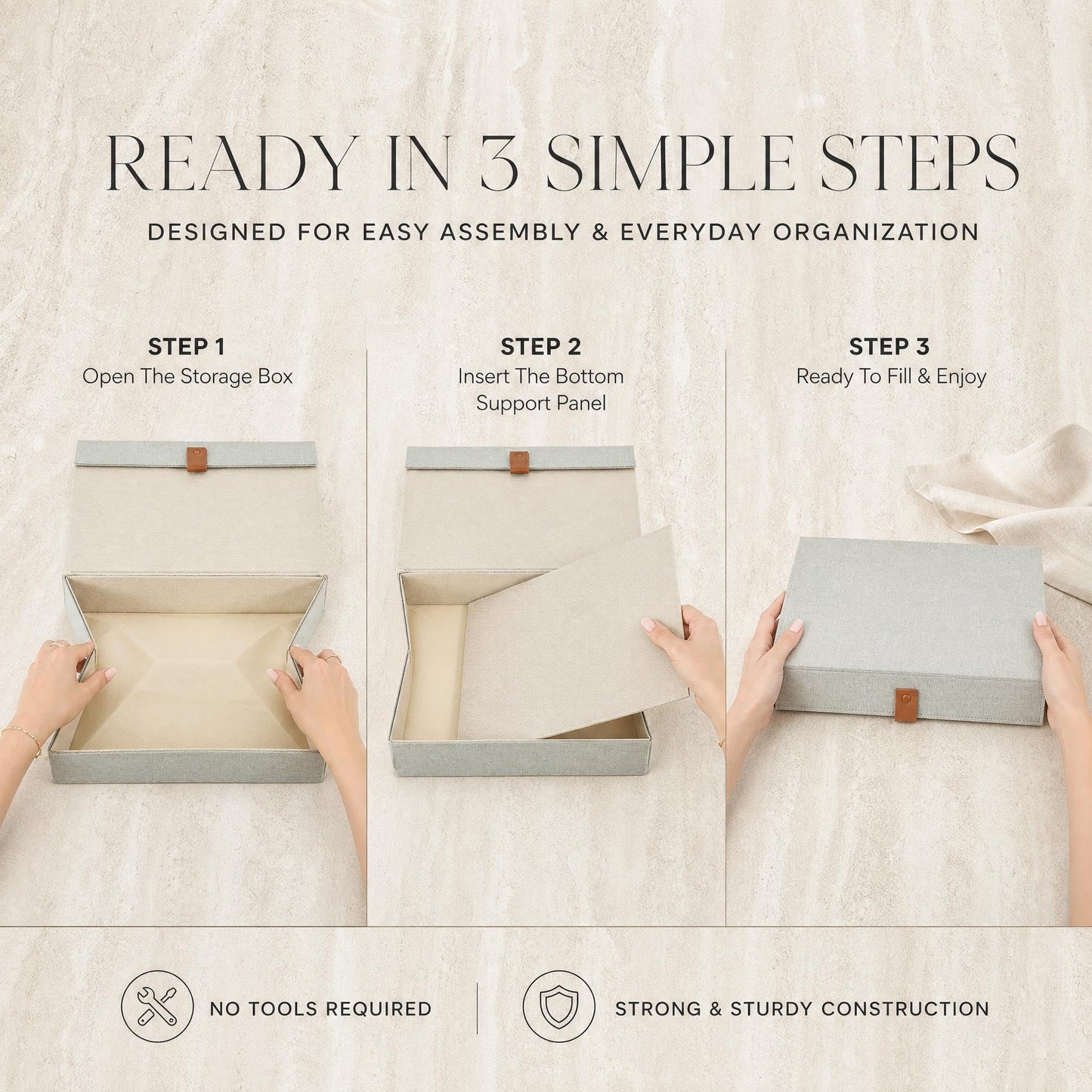 Decorative Photo Storage Boxes with Lids - Set of 2 Beautiful Linen Organizers Are Perfect to Safely Store Your Pictures, Documents, Scrapbooking Supplies, Keepsakes and Other Memories in Style