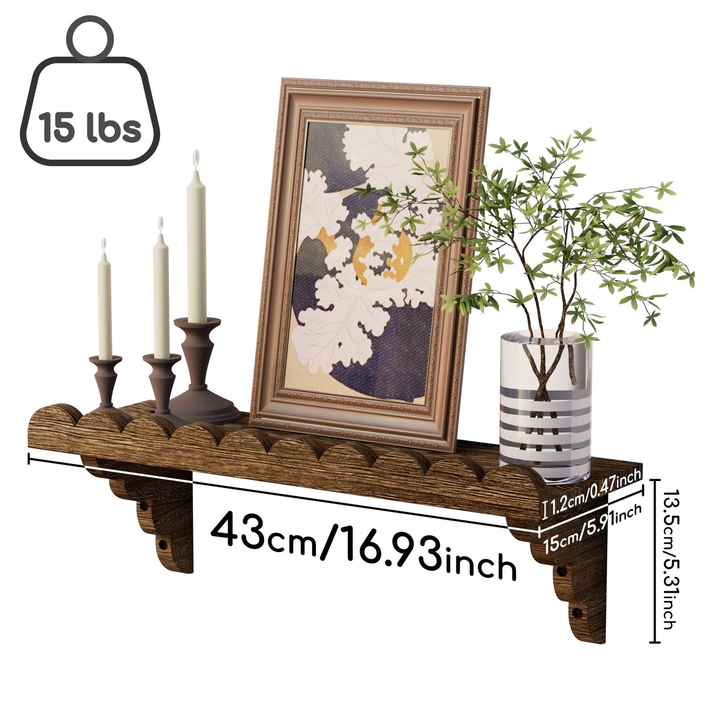 Scalloped Floating Wood Wall Shelf – 17 Inch
