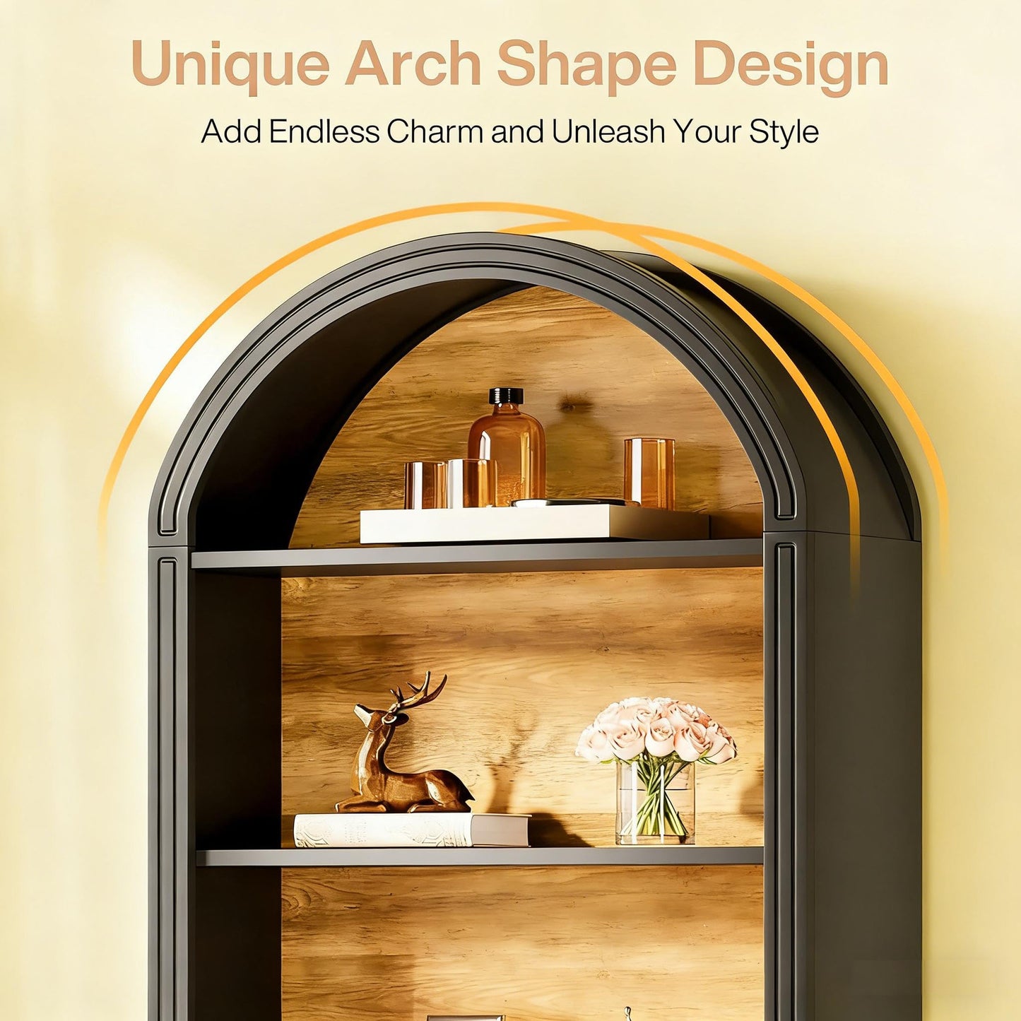 Arched 8 Tier Tall Bookshelf with Wood Back Panel