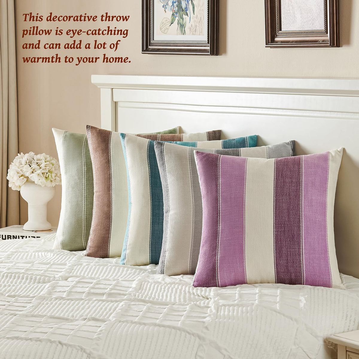 2 Pair Stripe Check Throw Pillow Covers 18x18Inch