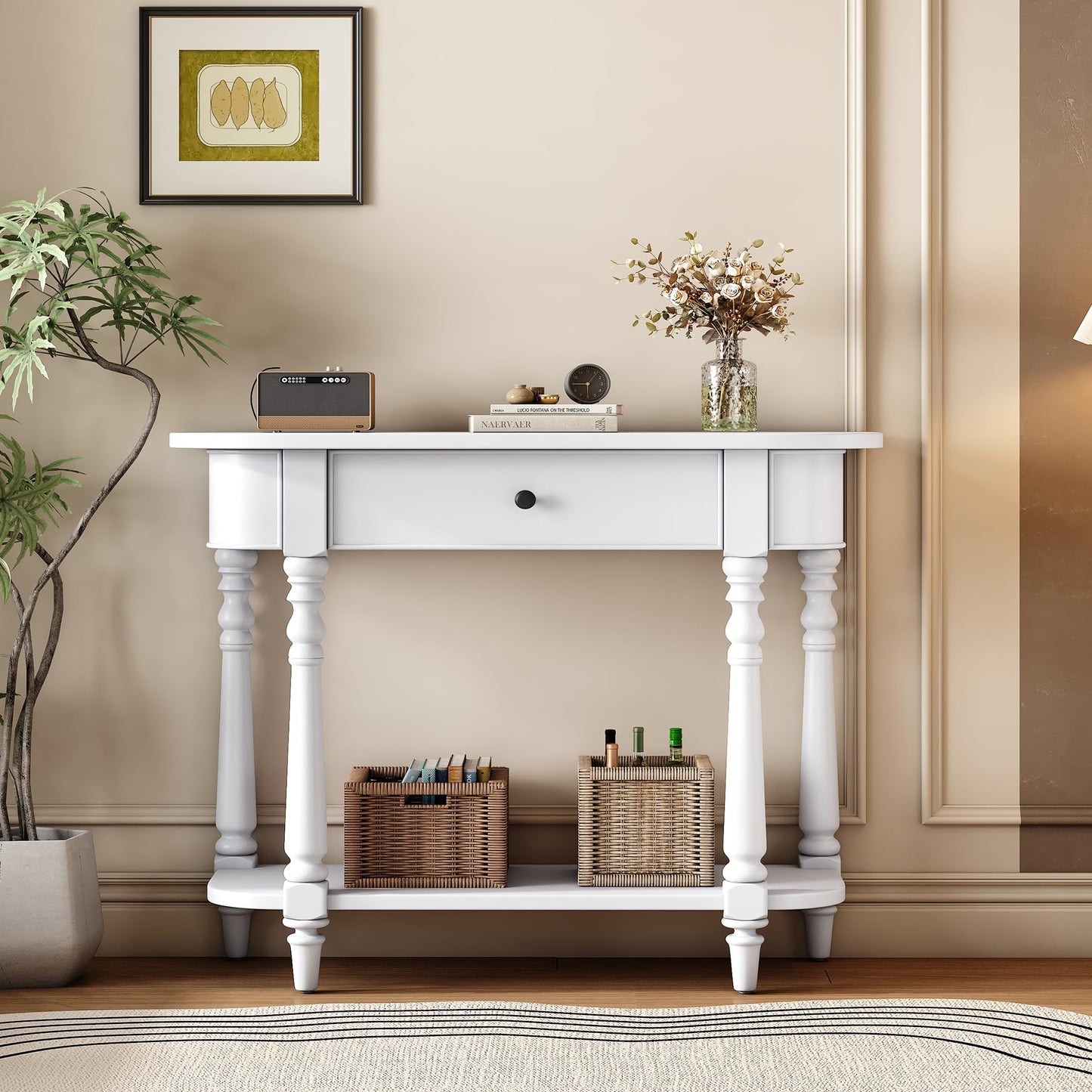 36-Inch Retro Console Sofa Table with Drawer & Storage Shelf