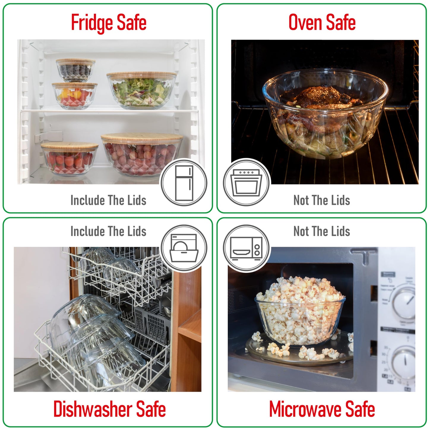 Glass Container Set with Acacia Lids - 4 Stackable Meal Prep Containers. Durable heat resistant Inert Borosilicate Glass