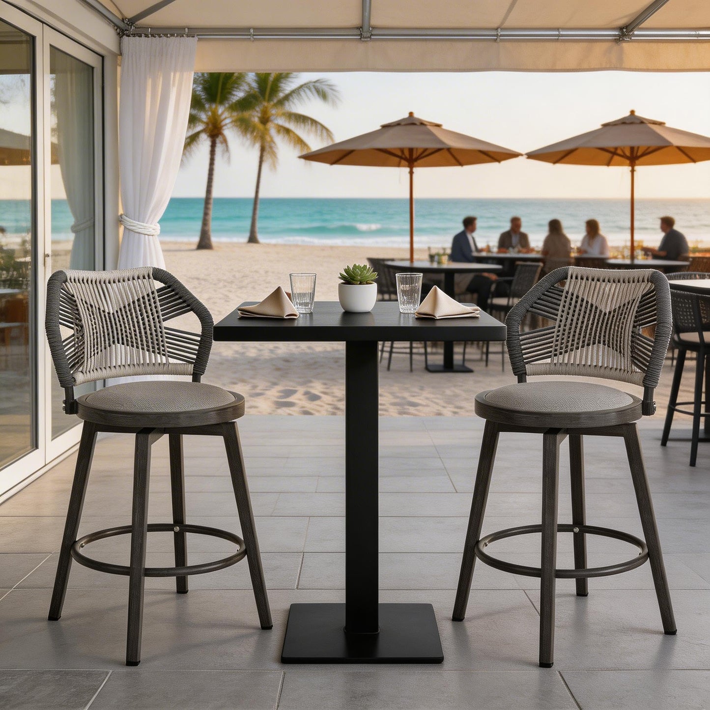 Swivel Outdoor Bar Stools Set of 4, with Armrest