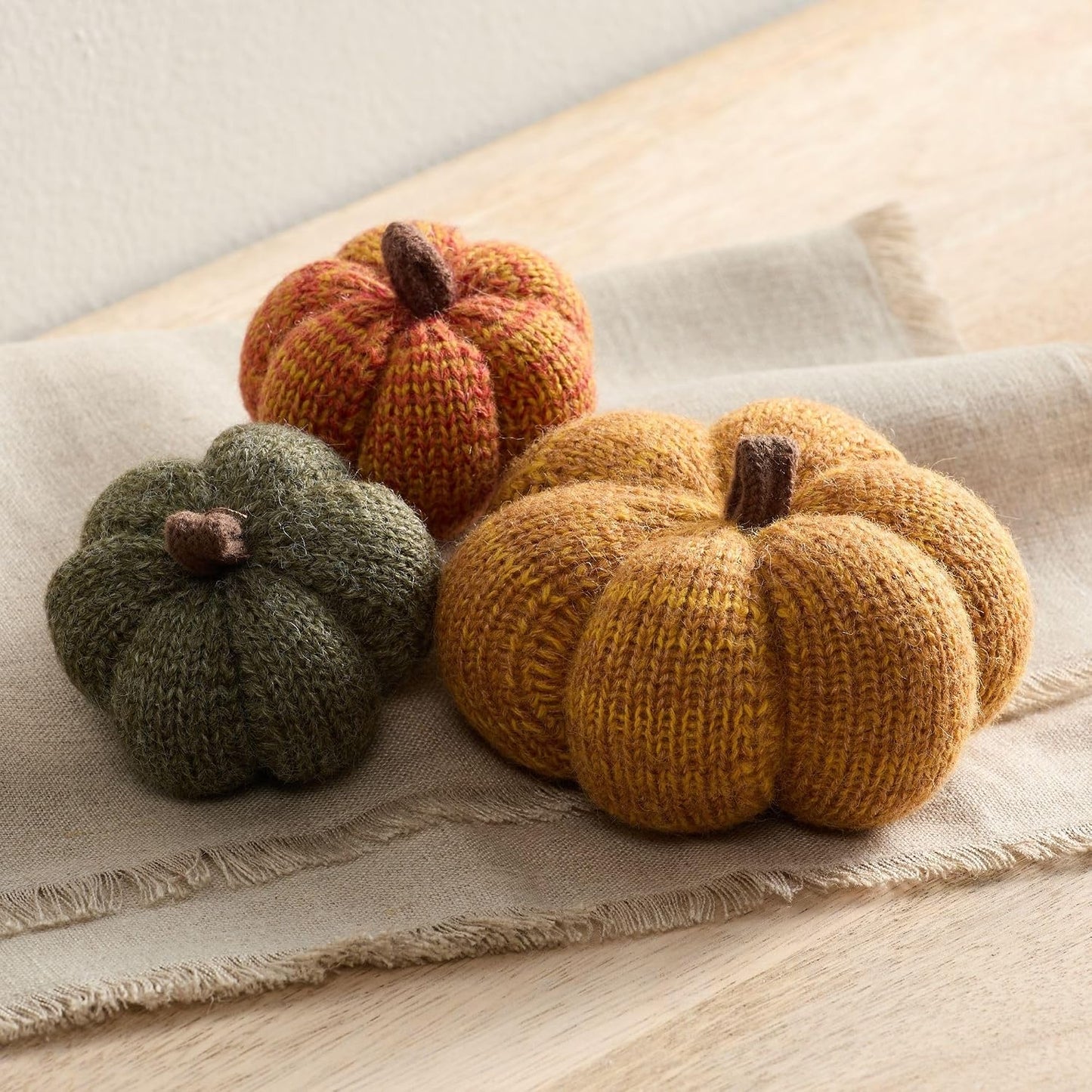 Set of 3 Cozy Knit Pumpkins