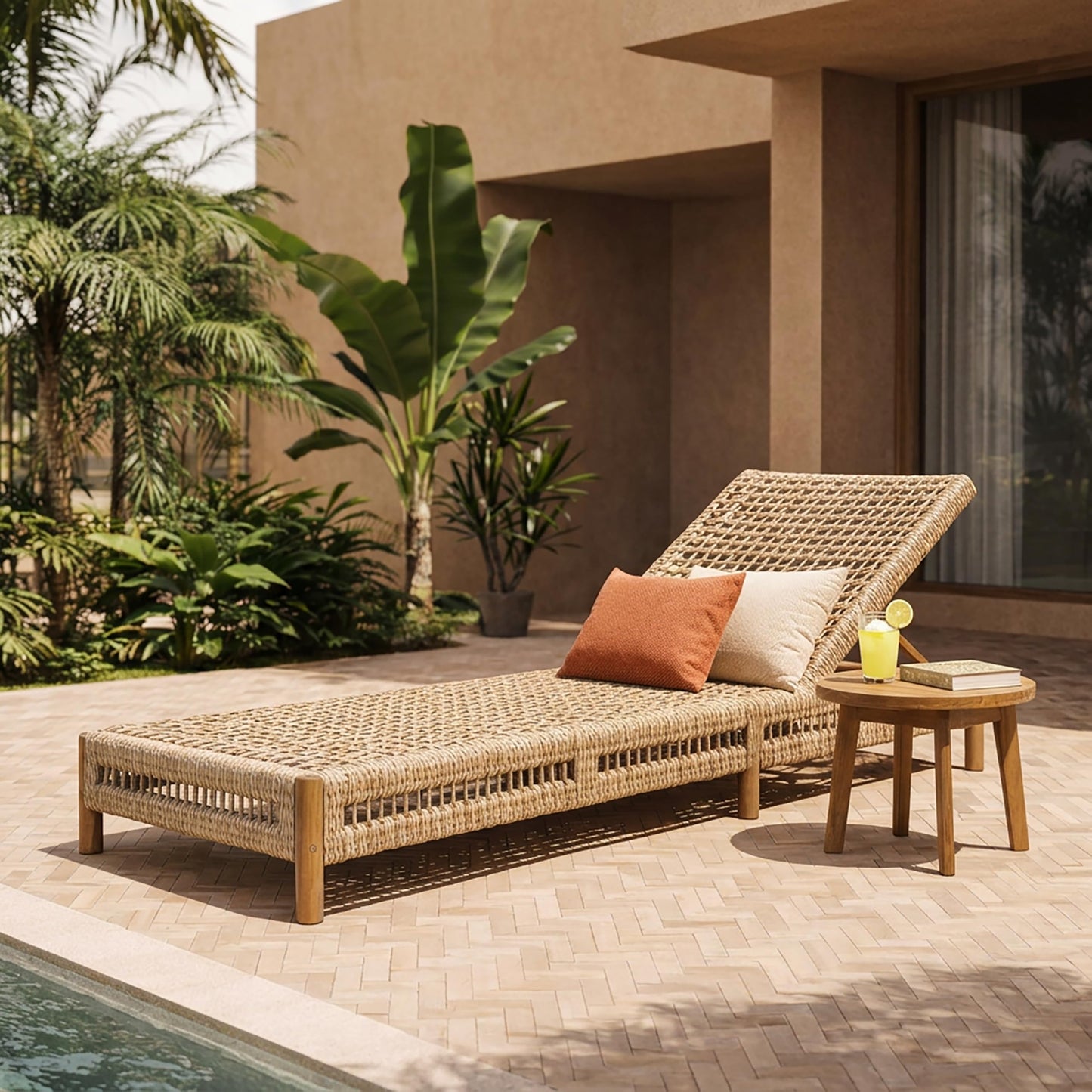 Christopher Knight Home Mercer Acacia Wood Chaise Lounge Chair Outdoor, Poolside Sun Lounger Recliner with Wicker Seat, Patio Outdoor Chaise Lounge, Adjustable Backrest Lounge Sofa, Teak+Light Brown