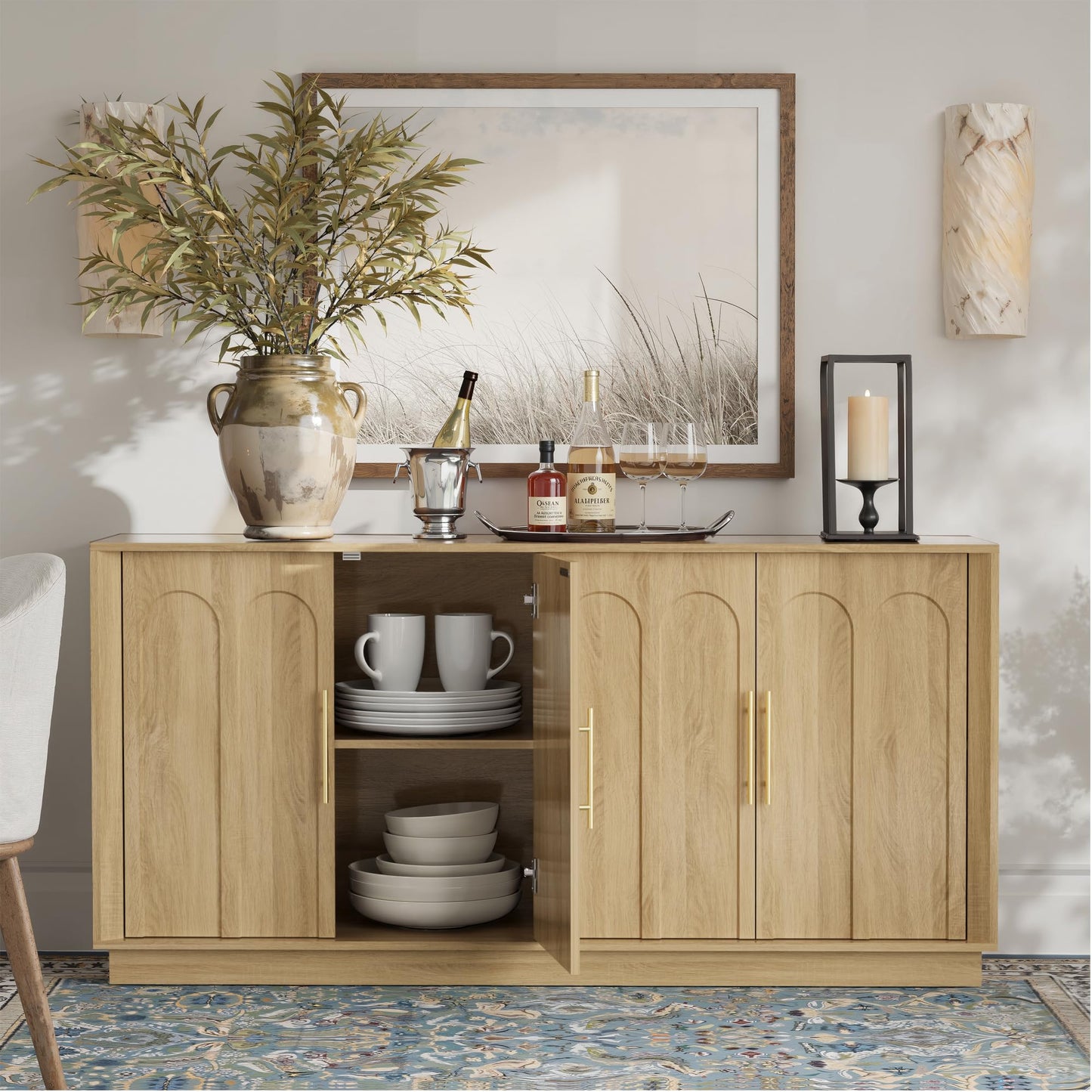 Sideboard Buffet Cabinet with Storage, Mid Century Modern Accent Cabinet with Arched Doors, Modular Media Console