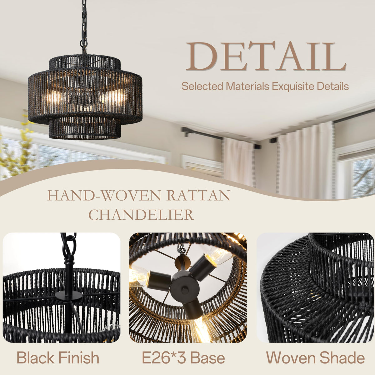 Black Rattan Pendant Chandelier