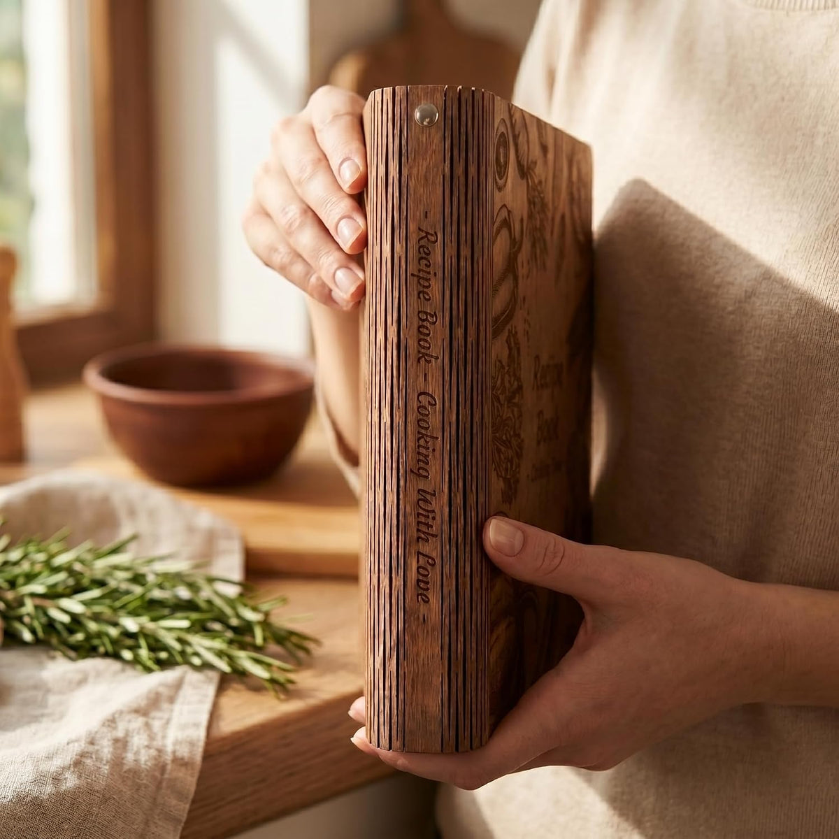 Wooden Recipe Book Engraved Journal