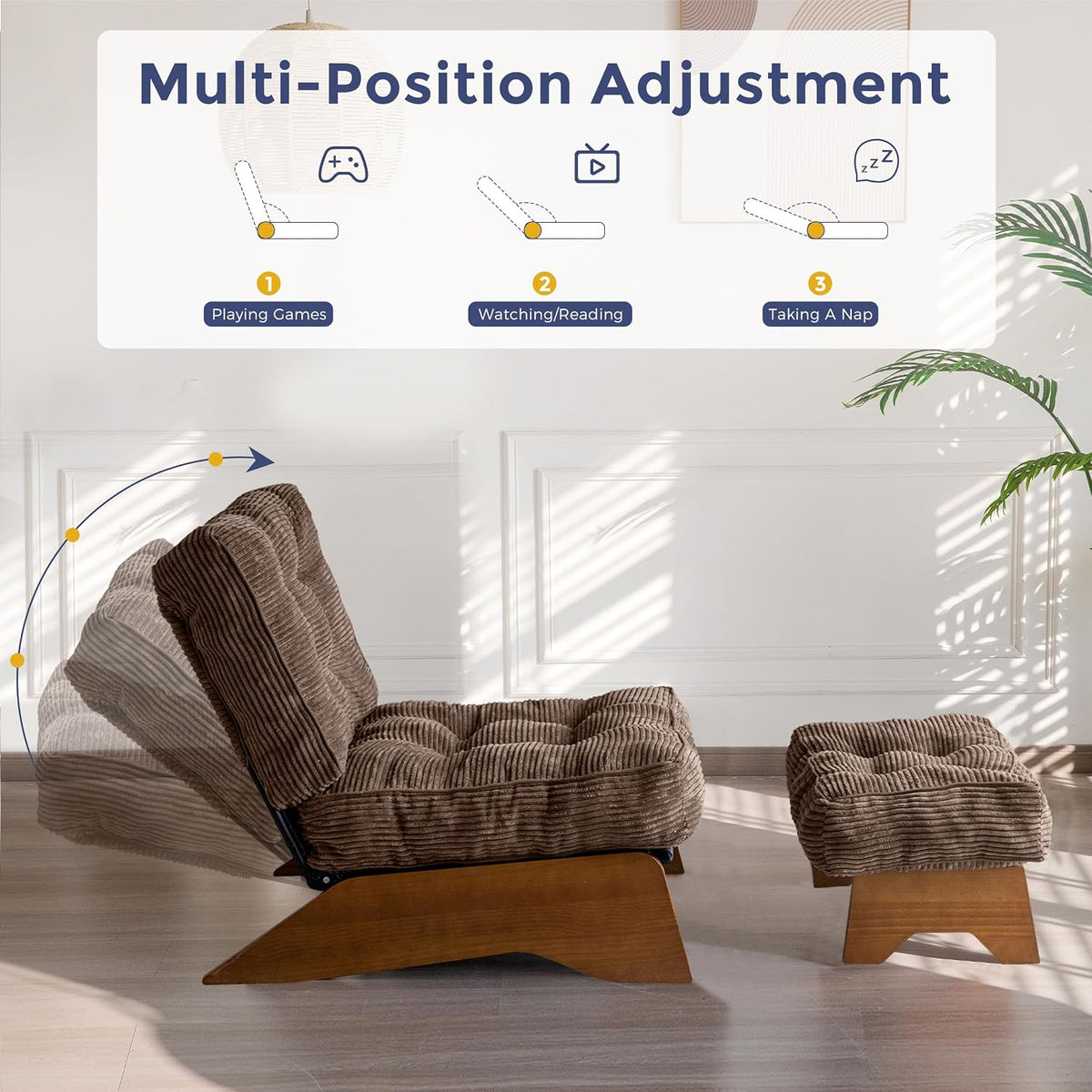 Lounge Chair with Ottoman and with Adjustable Backrest
