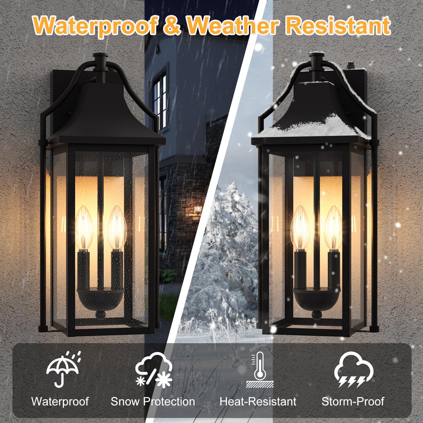 Outdoor Wall Lights Fixtures, Large Size Dusk to Dawn Waterproof Exterior Lanterns, Modern Porch Sconce Wall Mounted with Glass