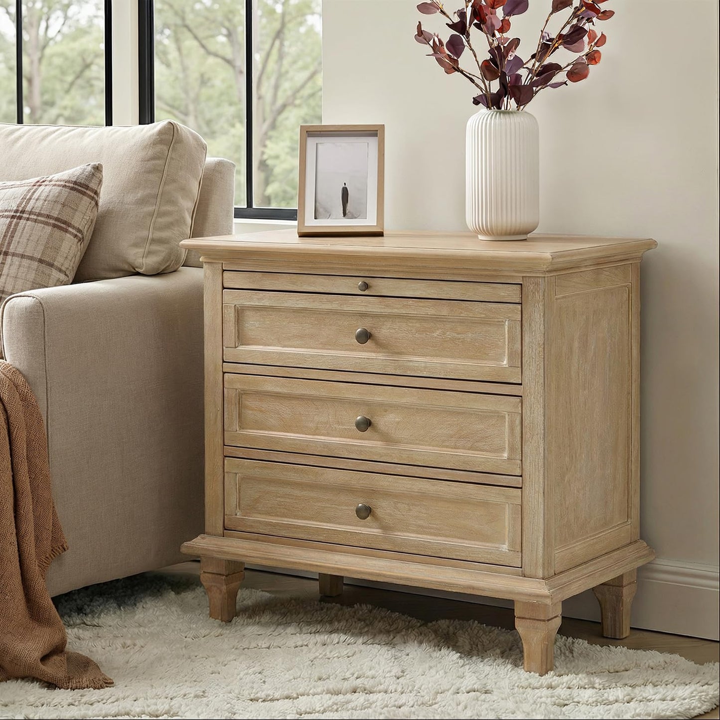 Solid Wood 3 Drawer End Table with Tray