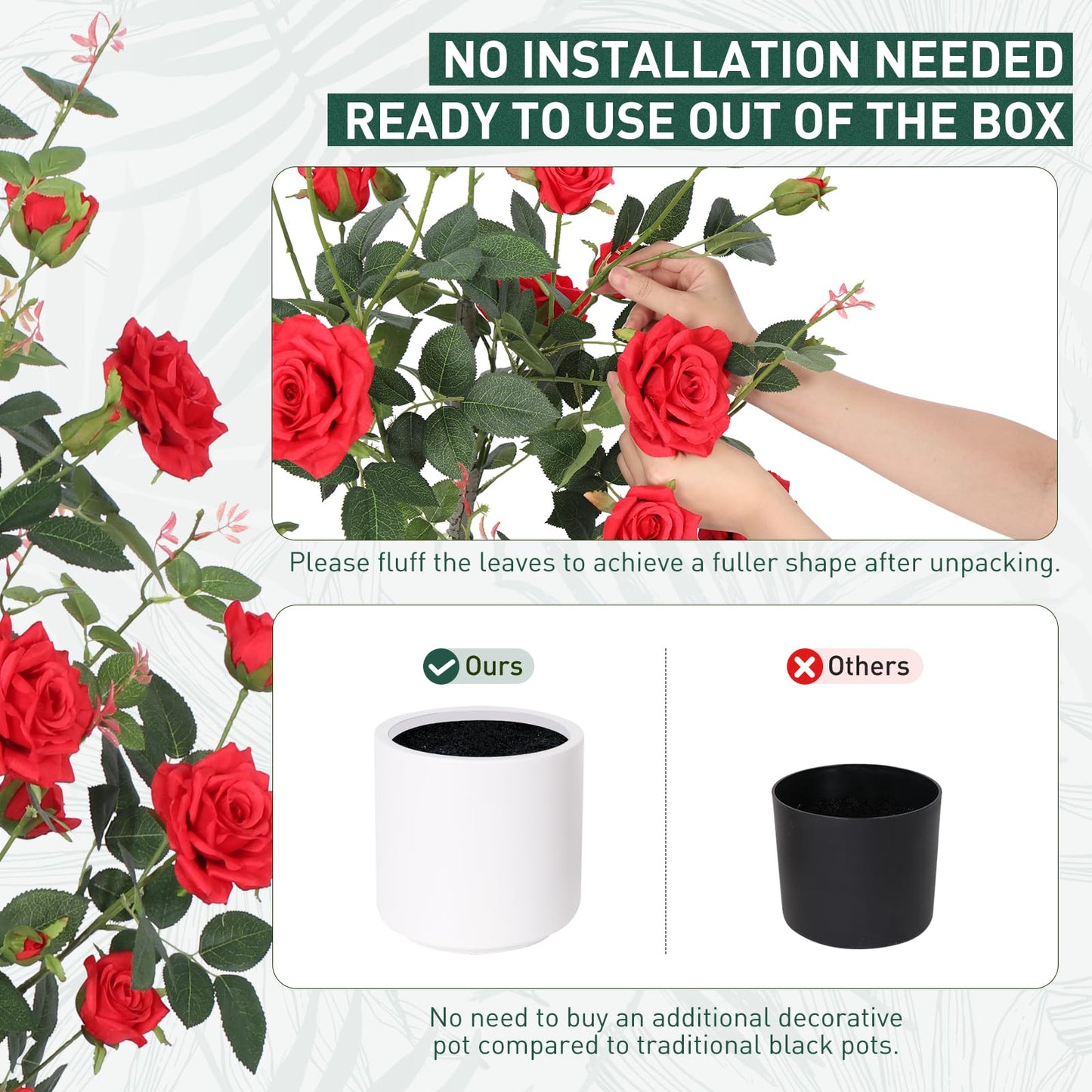 Yepdin 63 inch Artificial Camellia Tree with White Flower Pots - White Fake Tree,5 Ft Faux Plants Indoor wich Blooming,Artificial Plants for Indoor & Outdoor Home Front Door Decor