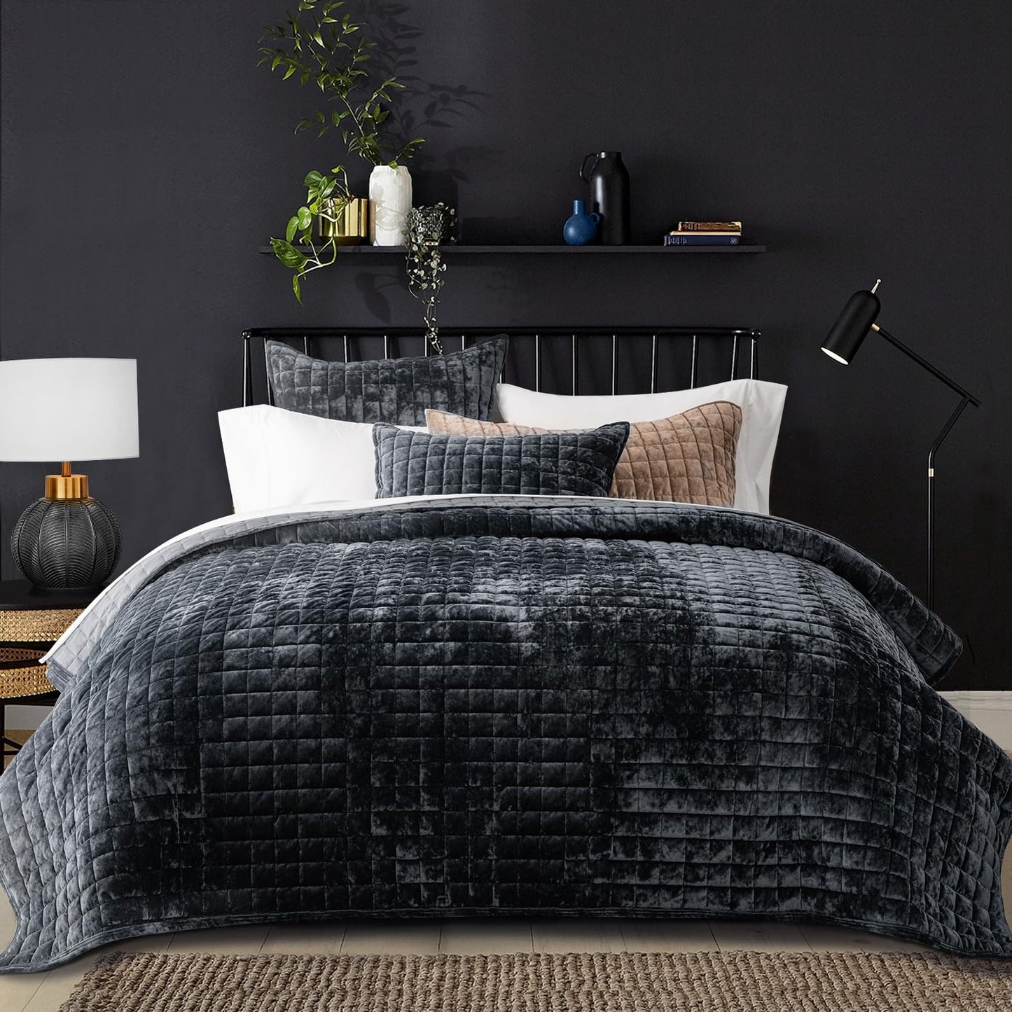 Box Stitch Velvet Quilt Set, King Size