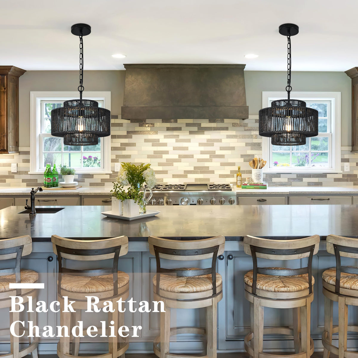 Black Rattan Pendant Chandelier