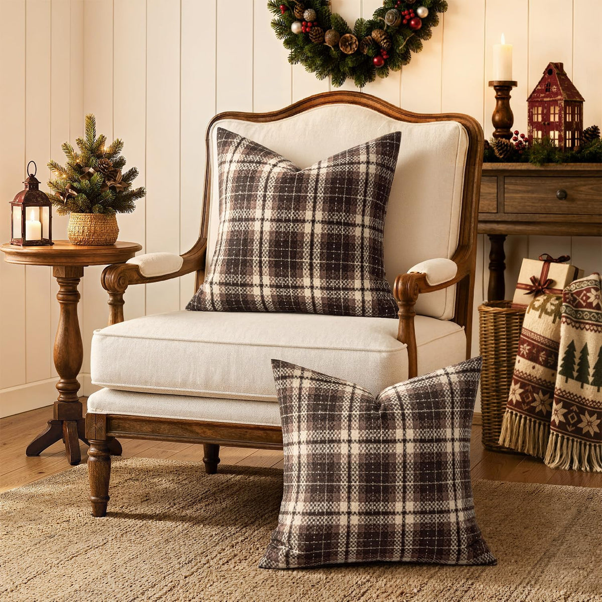 Plaid Throw Pillow Covers Fall 18x18 Inch