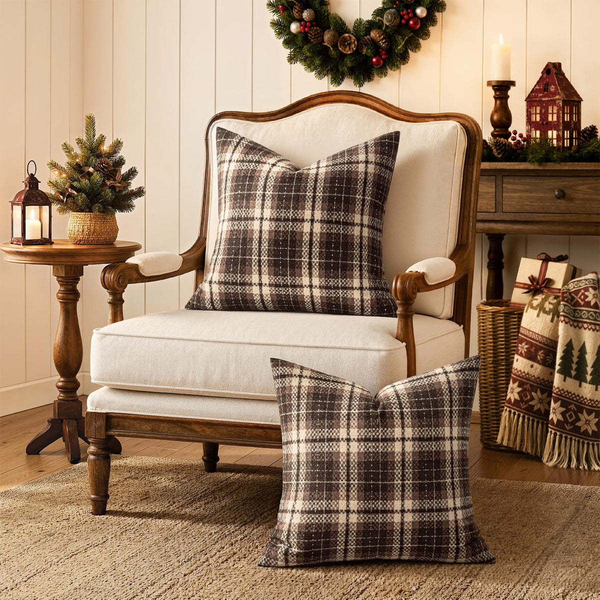 Plaid Throw Pillow Covers Fall 18x18 Inch
