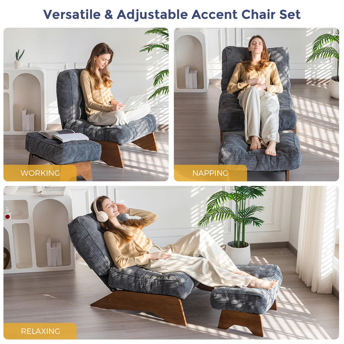 Lounge Chair with Ottoman and with Adjustable Backrest