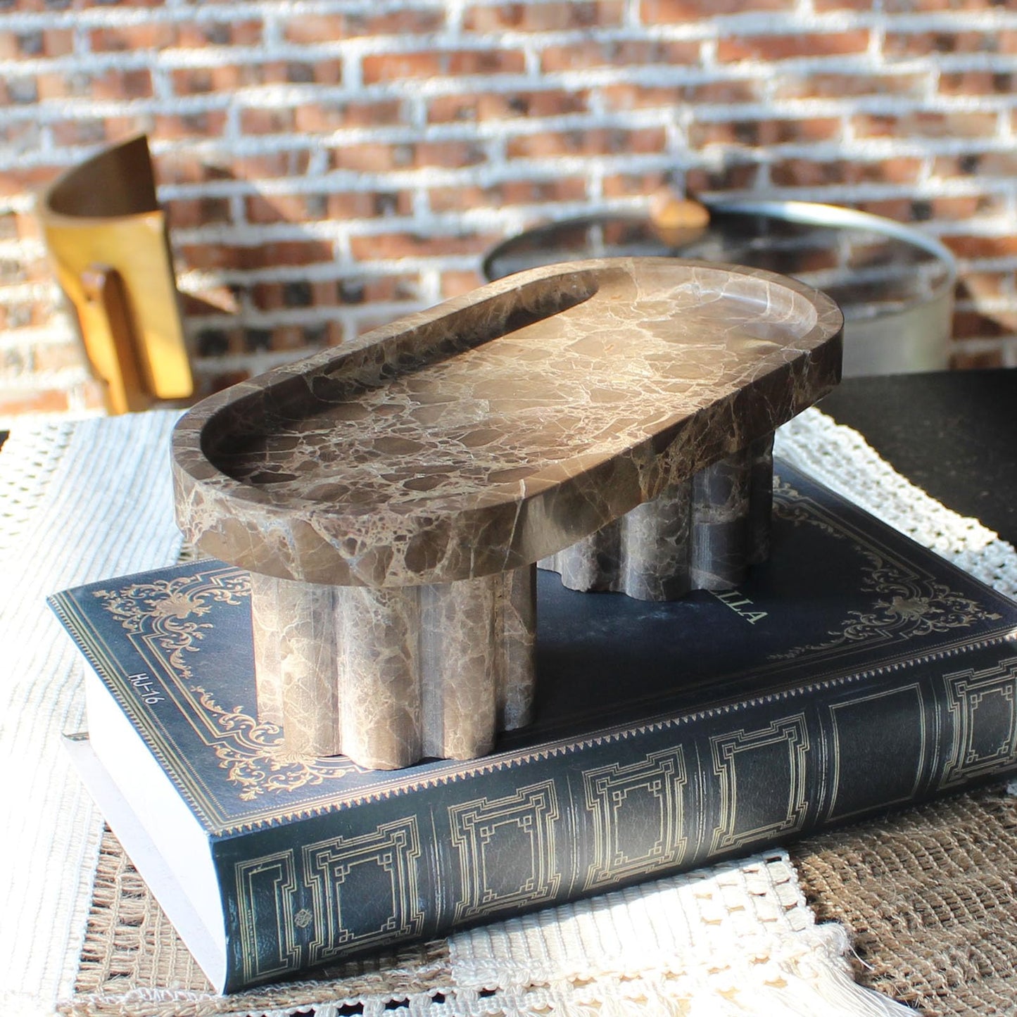 Natural Travertine Marble Oval Tray