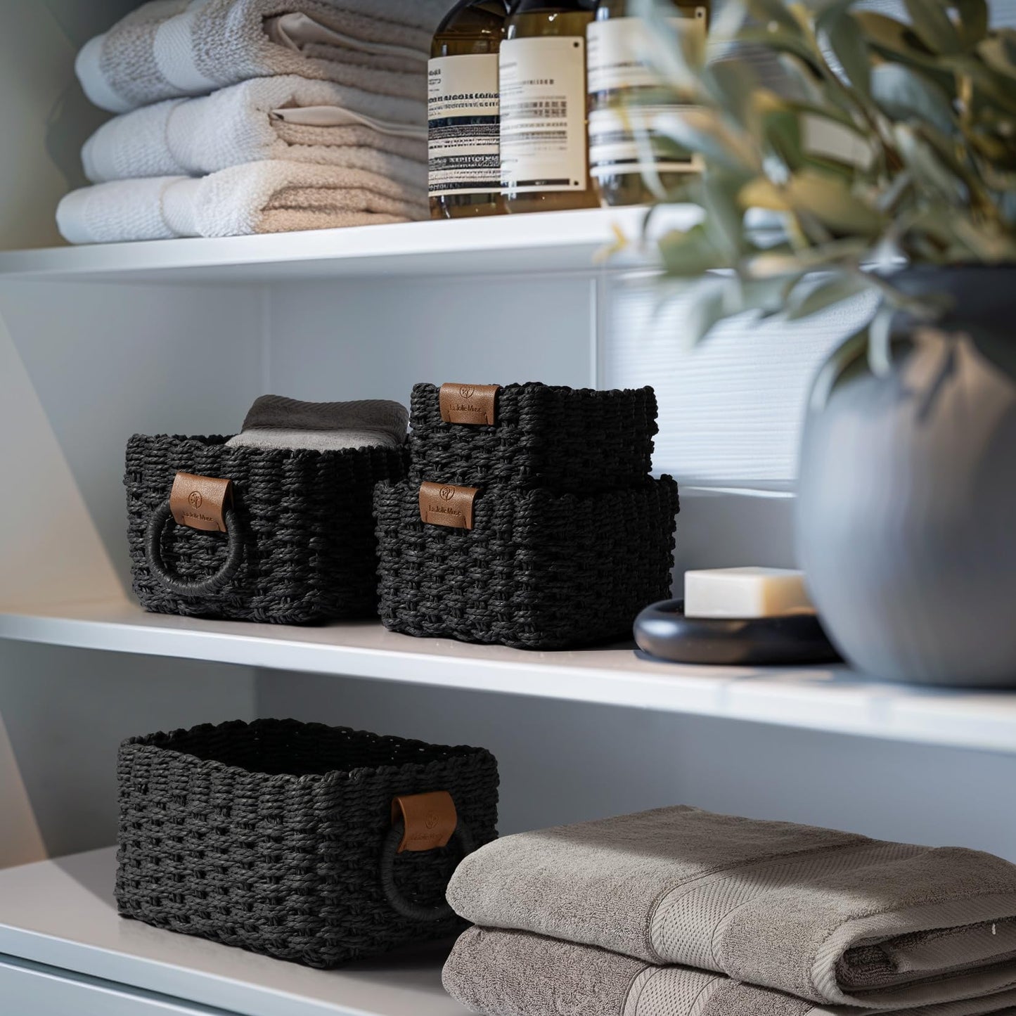 Wicker Square Storage Organizer Baskets / Set of 3