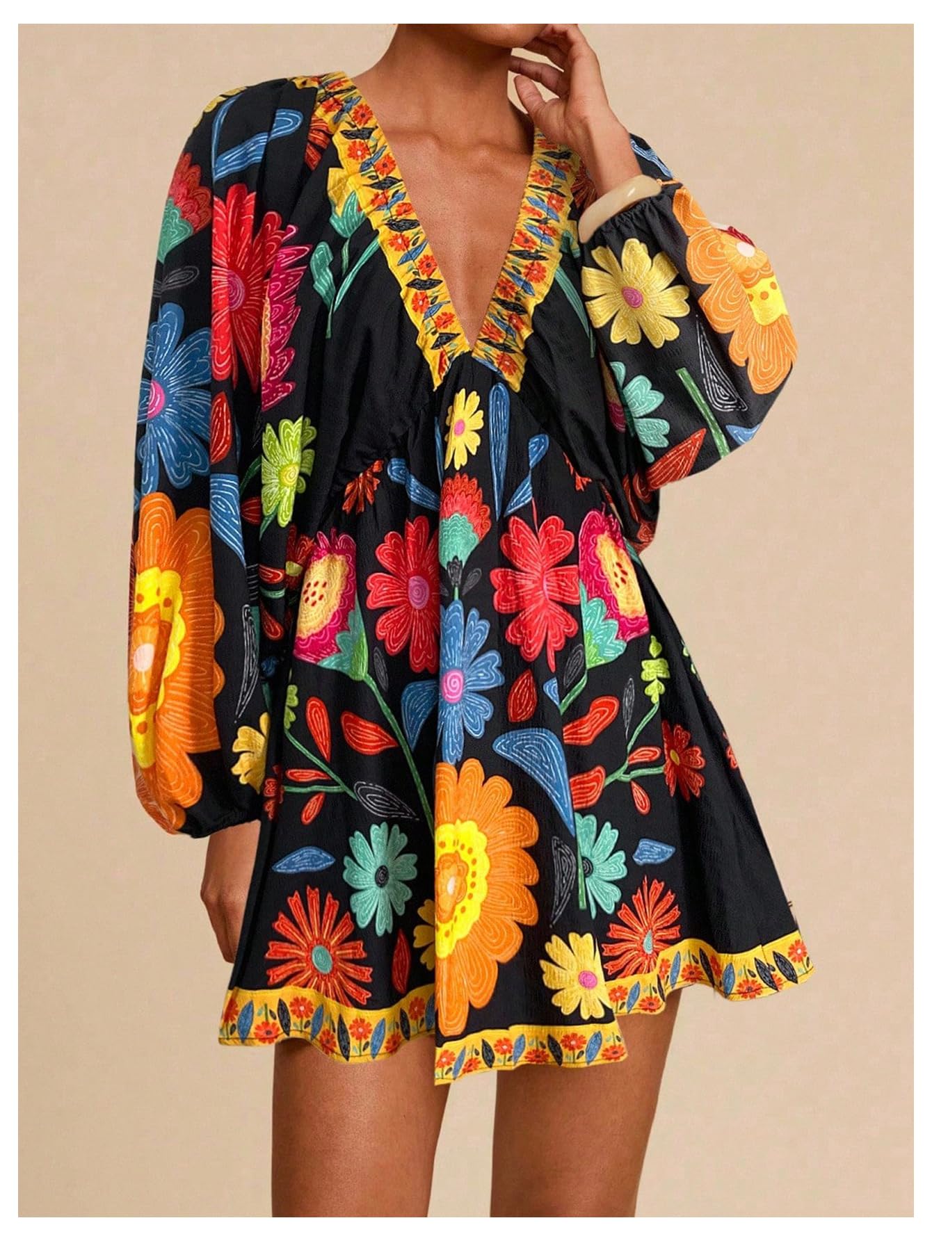 Women's Boho Floral Mini Dresses