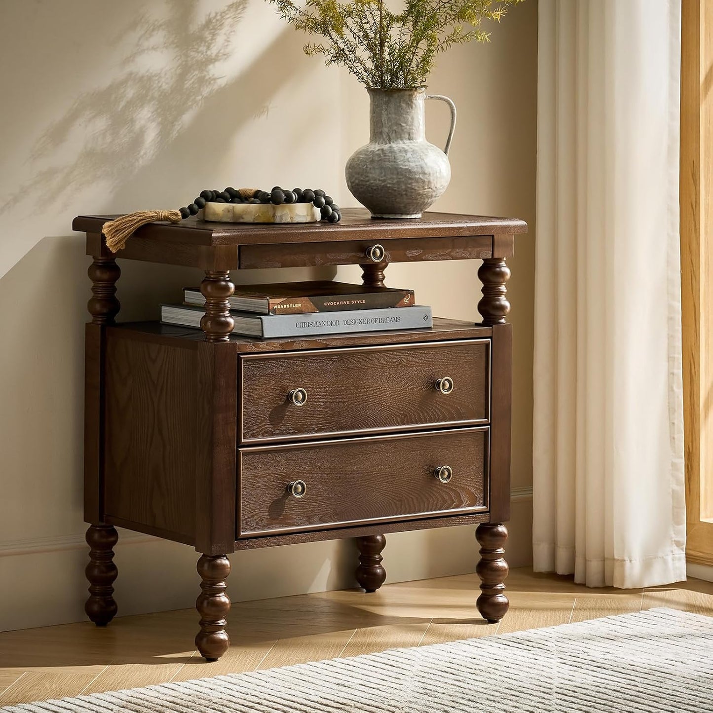 26" End Table with Charging Station and Transitional 2 Drawer Wood