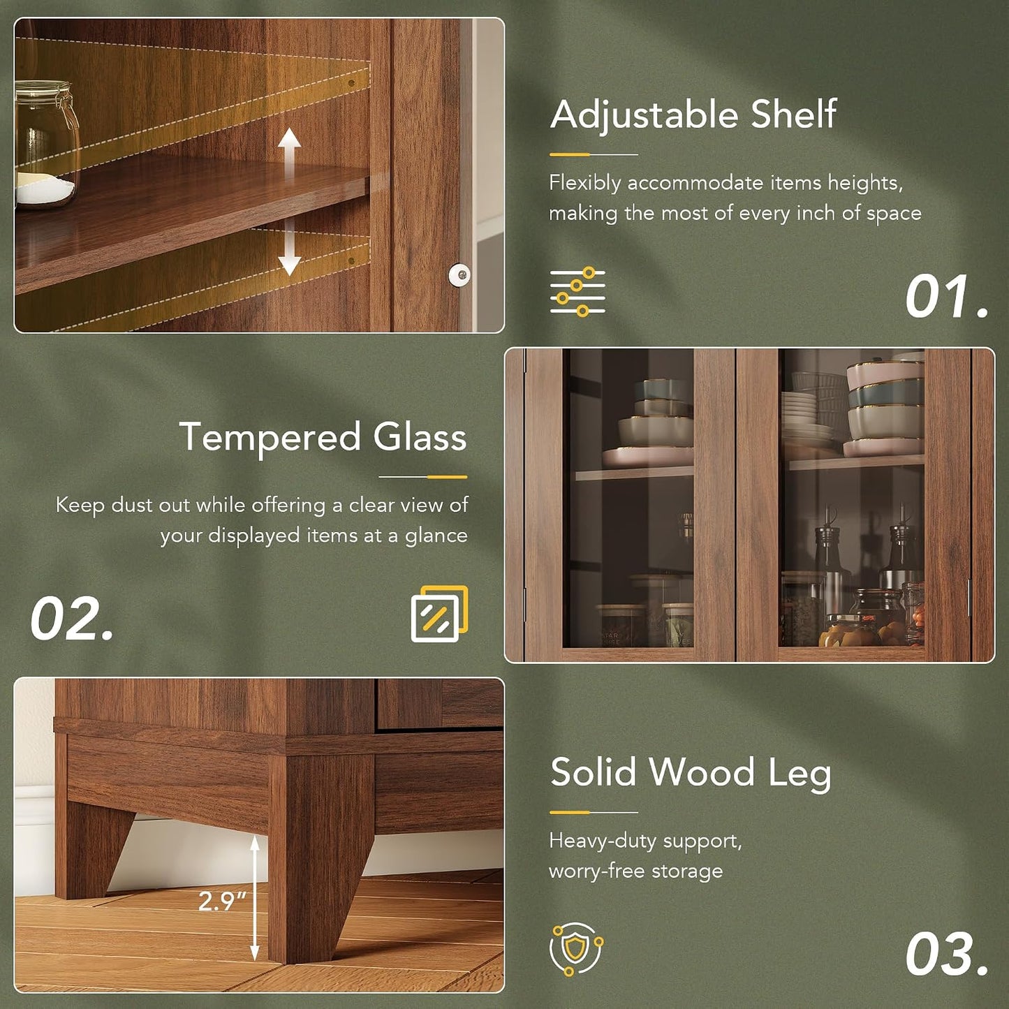 Tall Arched Storage Cabinet with Glass Door