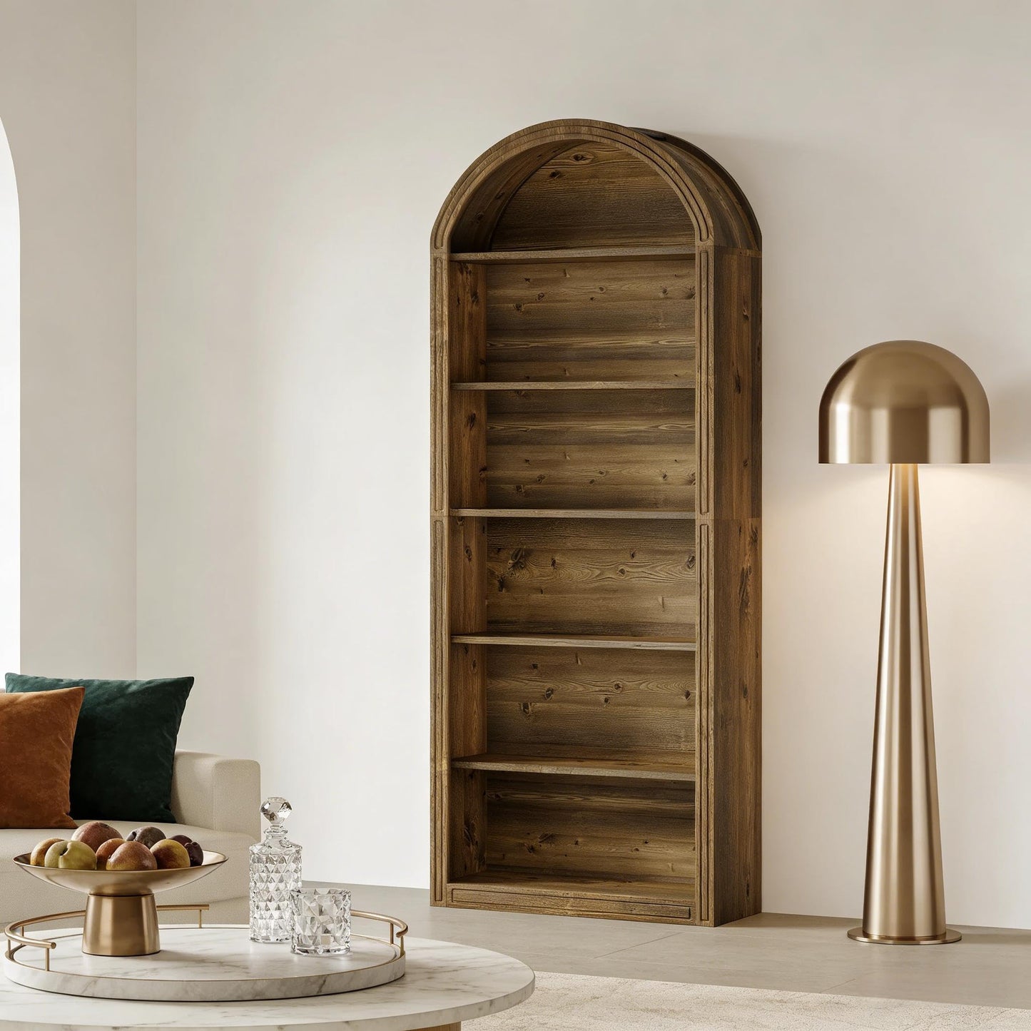 Arched 8 Tier Tall Bookshelf with Wood Back Panel