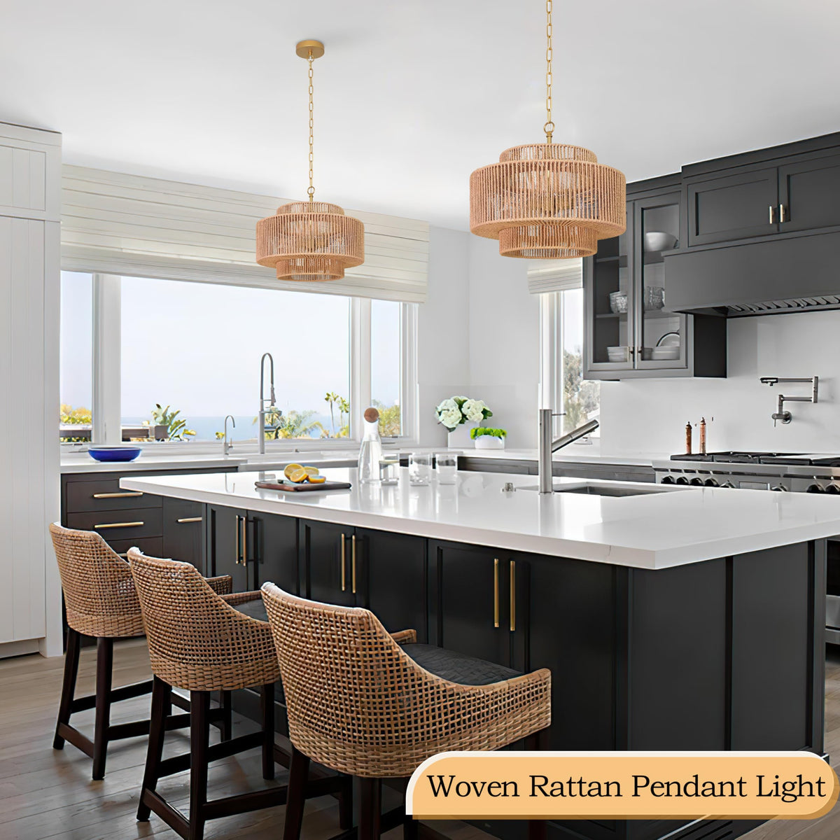 Black Rattan Pendant Chandelier