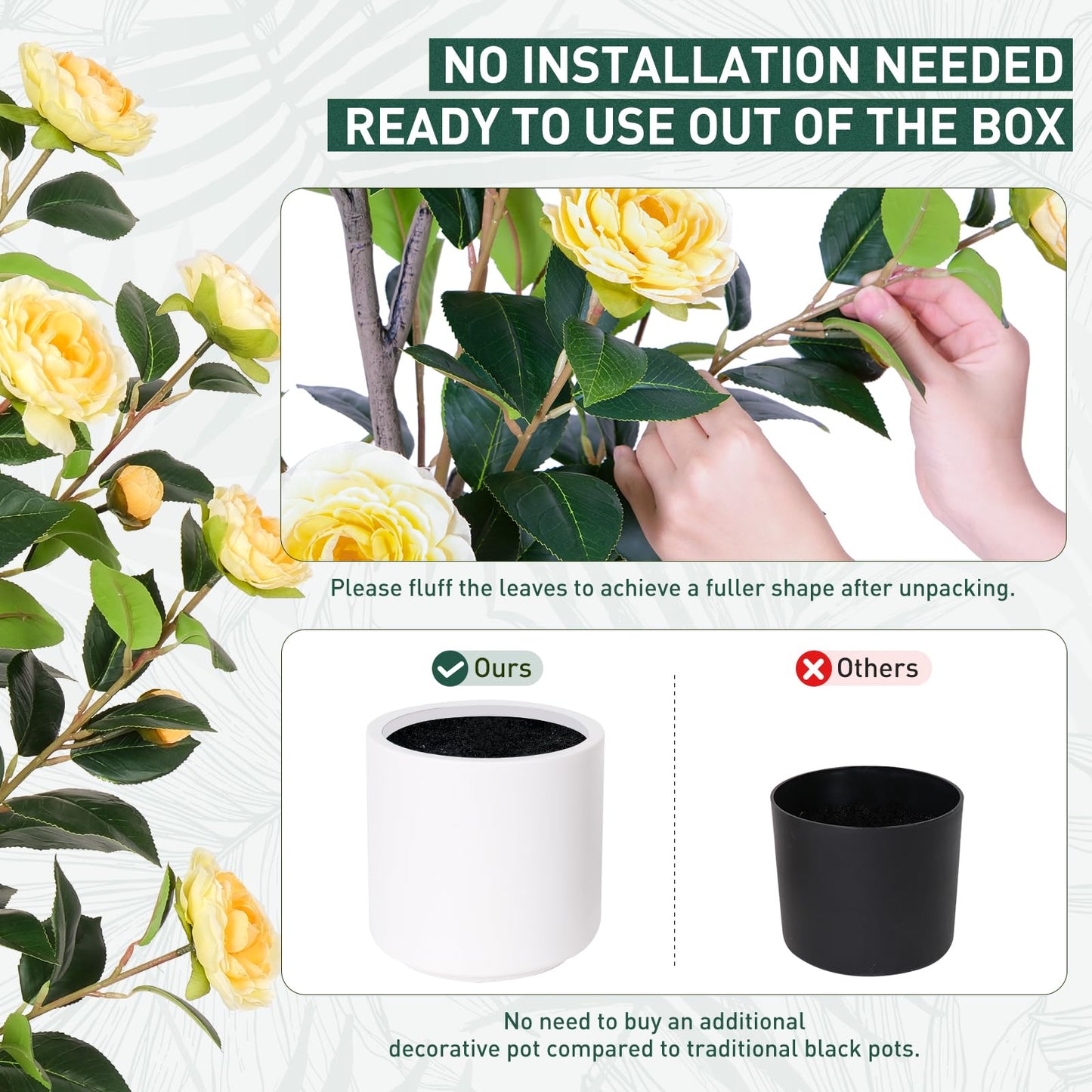 Yepdin 63 inch Artificial Camellia Tree with White Flower Pots - White Fake Tree,5 Ft Faux Plants Indoor wich Blooming,Artificial Plants for Indoor & Outdoor Home Front Door Decor