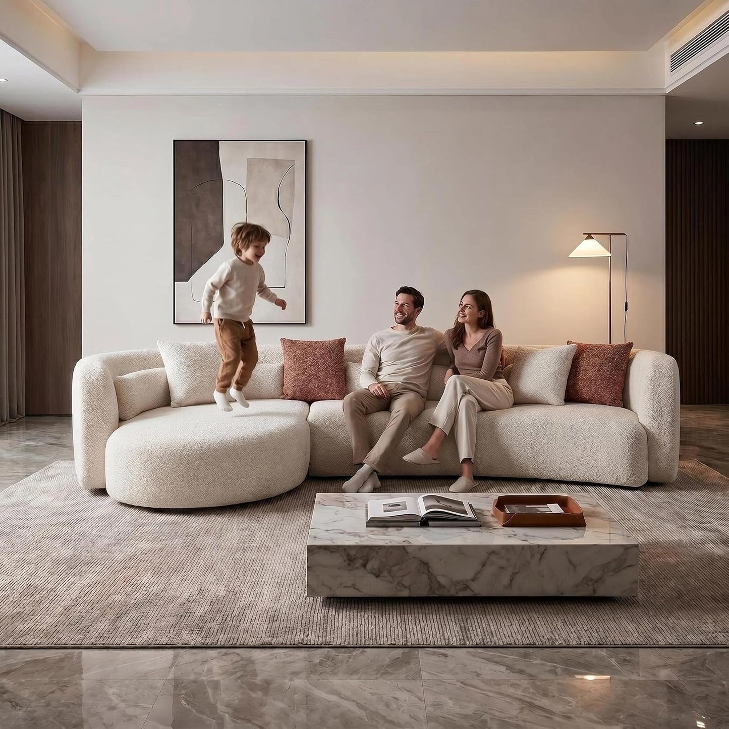 Oversized Curved Boucle 3-Sector Shaped Sectional Sofa