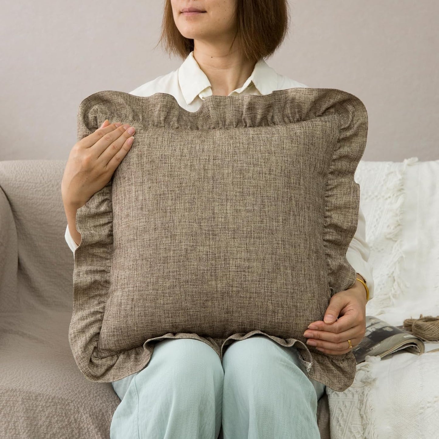 Rustic Classic Linen Style Throw Pillow Covers Set of 2