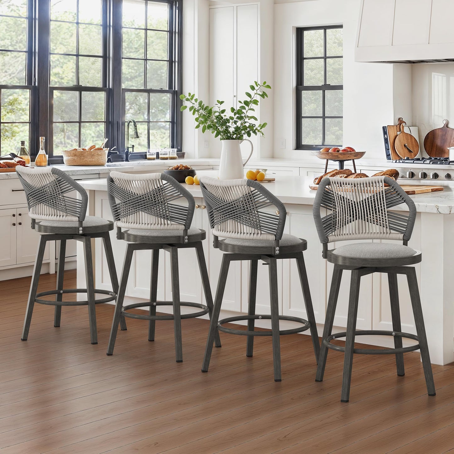 Swivel Outdoor Bar Stools Set of 4, with Armrest