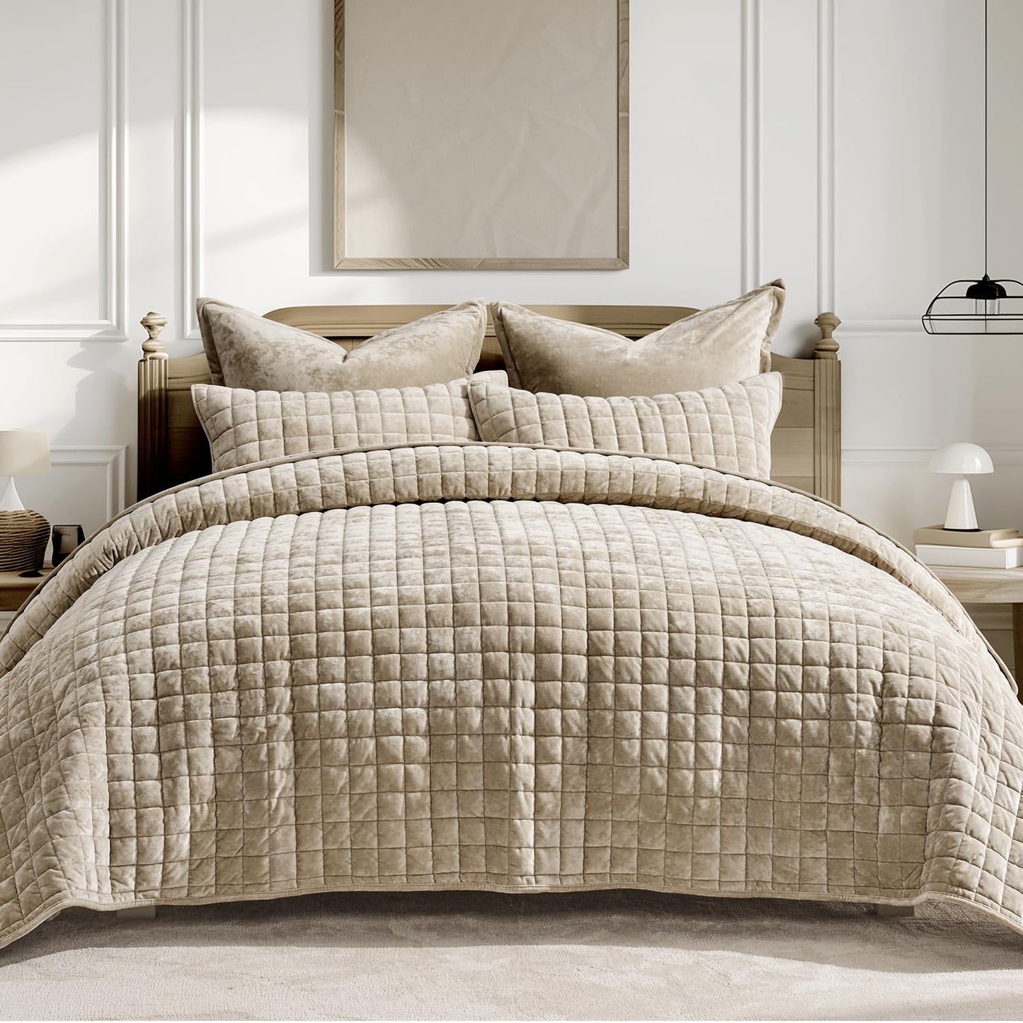 Box Stitch Velvet Quilt Set, King Size