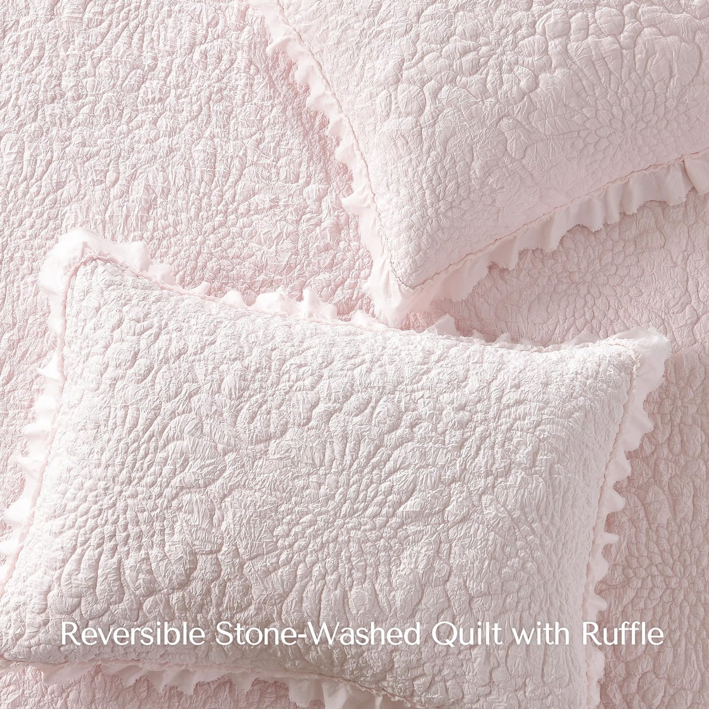 Ruffled Quilt Stone-Washed Lightweight Crinkled Shabby Chic Bedding Set