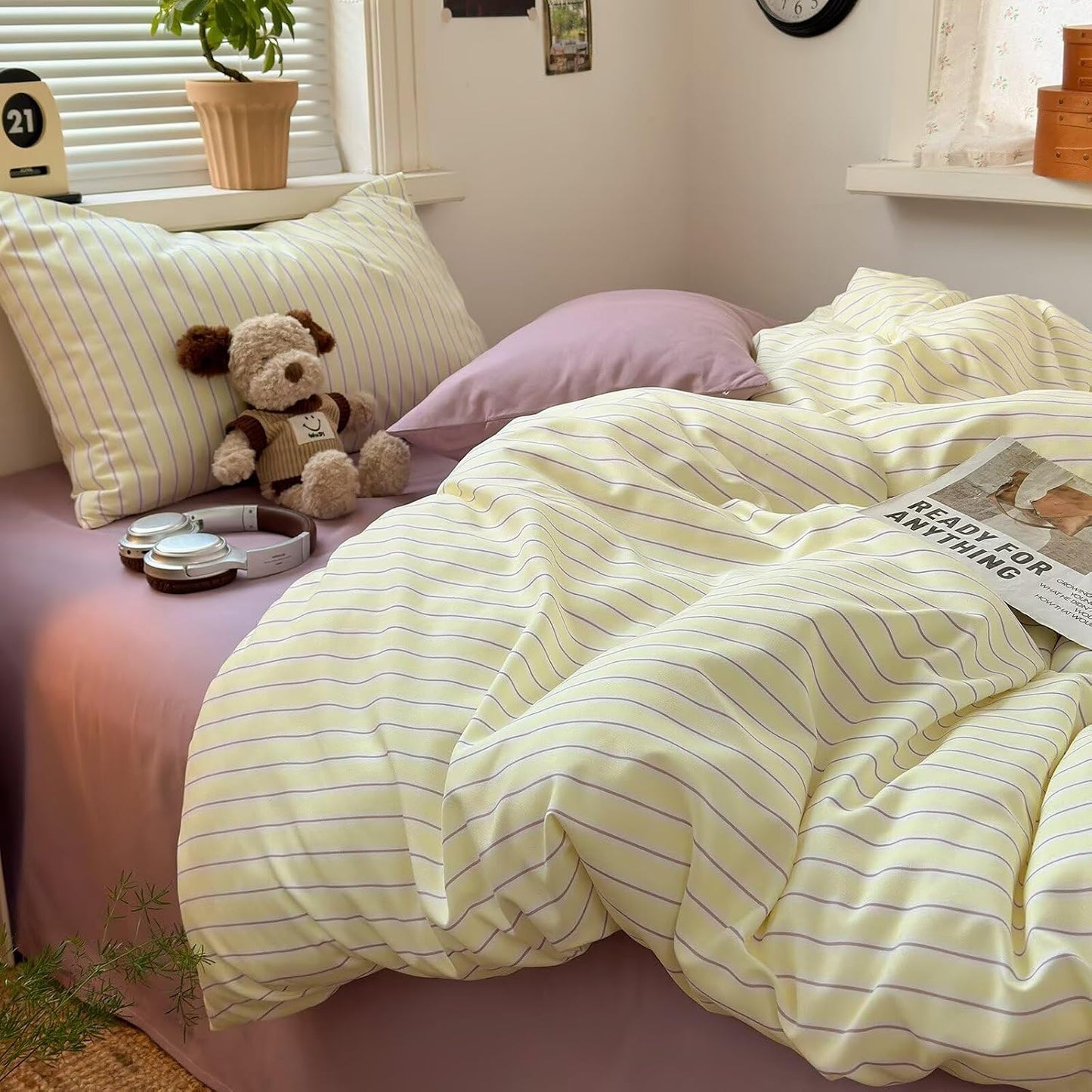Duvet Cover Set - Brown Plaid Gingham Comforter Cover with Zipper Closure