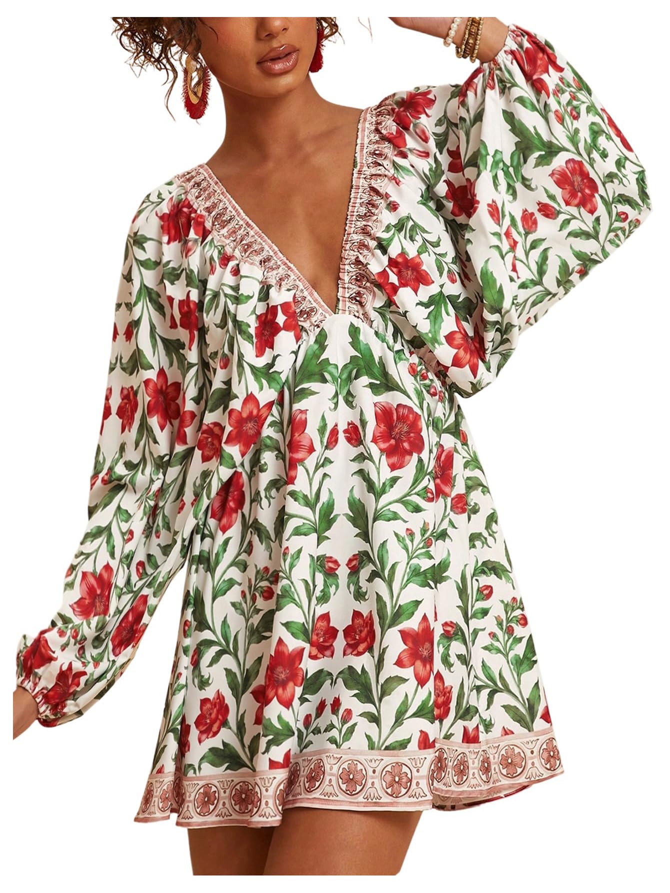 Women's Boho Floral Mini Dresses