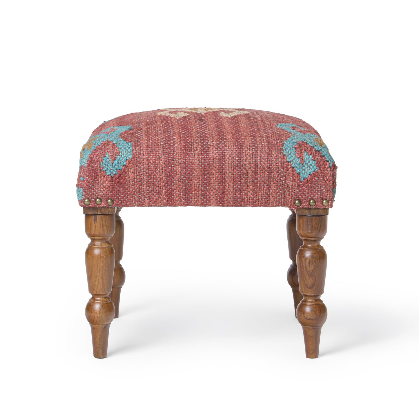 Handmade Jute Ottoman Stool with Wooden Legs