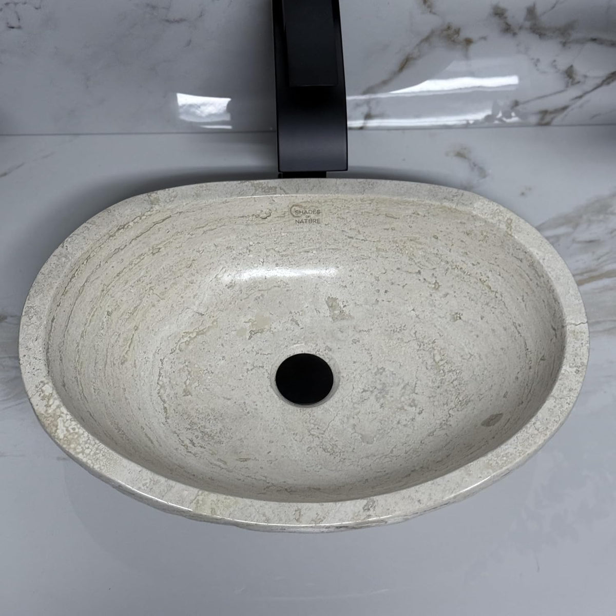 Oval Natural Stone Wash Basin Travertine Vessel Sink