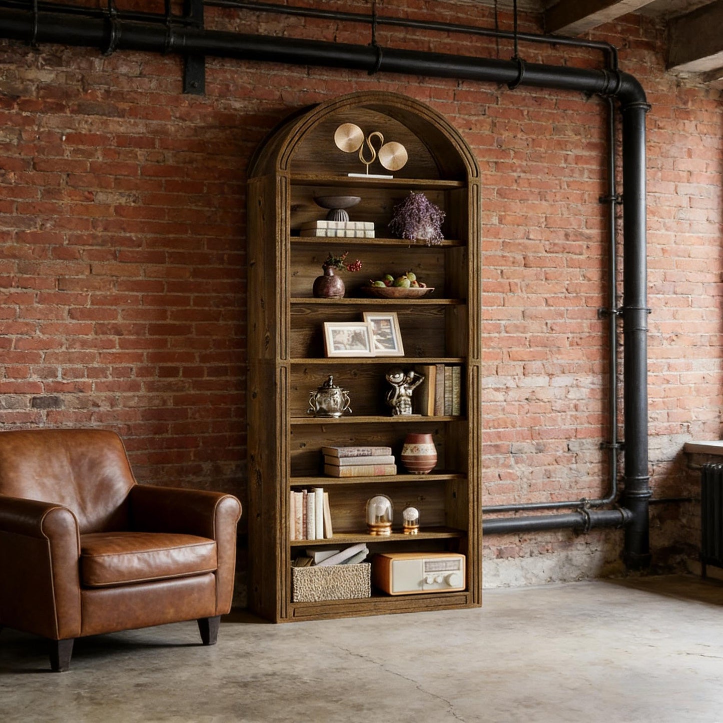 Arched 8 Tier Tall Bookshelf with Wood Back Panel