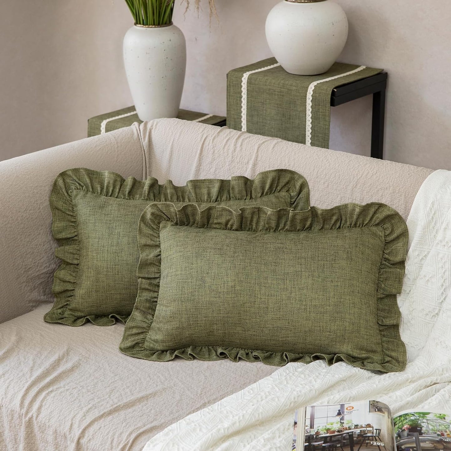 Rustic Classic Linen Style Throw Pillow Covers Set of 2
