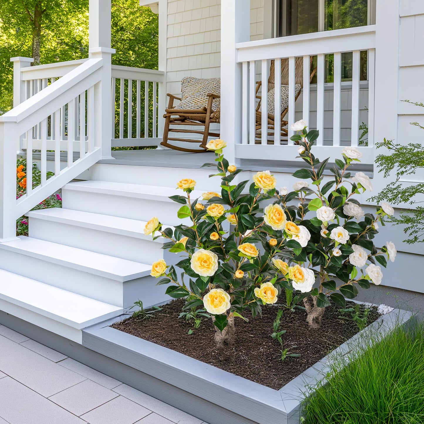Yepdin 63 inch Artificial Camellia Tree with White Flower Pots - White Fake Tree,5 Ft Faux Plants Indoor wich Blooming,Artificial Plants for Indoor & Outdoor Home Front Door Decor